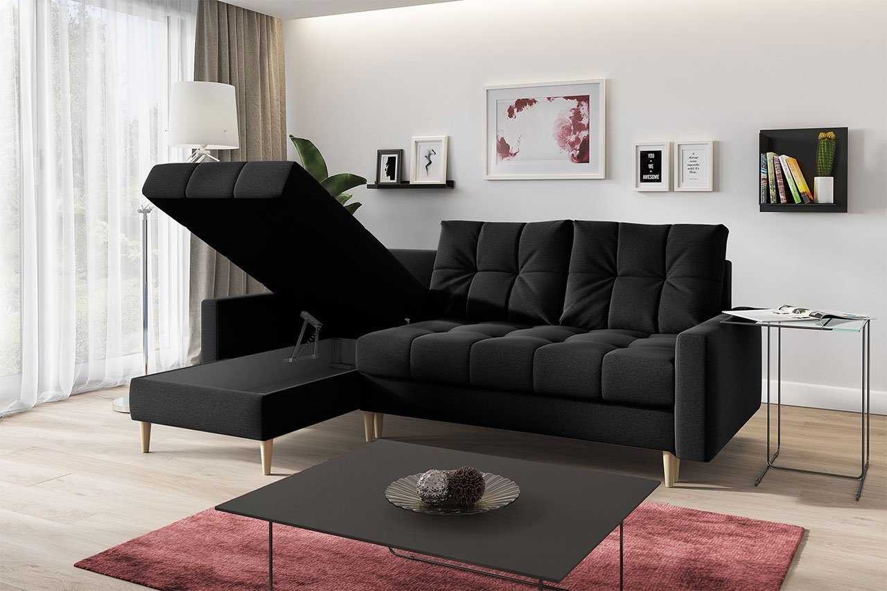 Polstersofa mit Bettkasten Scandi, mit MÖBEL MKS Ecksofa Schwarz Schlaffunktion,