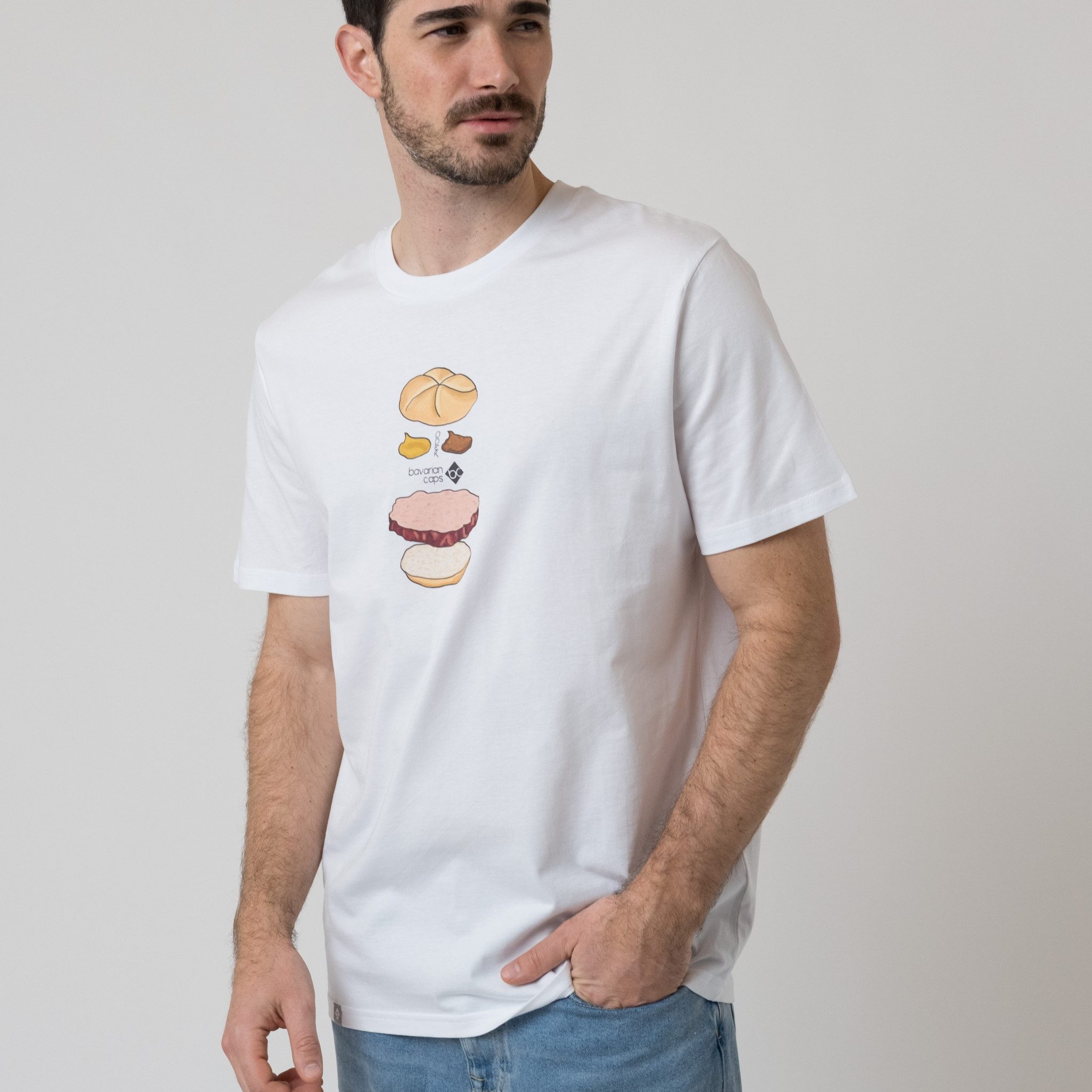 Bavarian Caps T-Shirt Bavarian Caps T-Shirt "Bavarian Burger" - weiß (T-Shirt, T-Shirt)