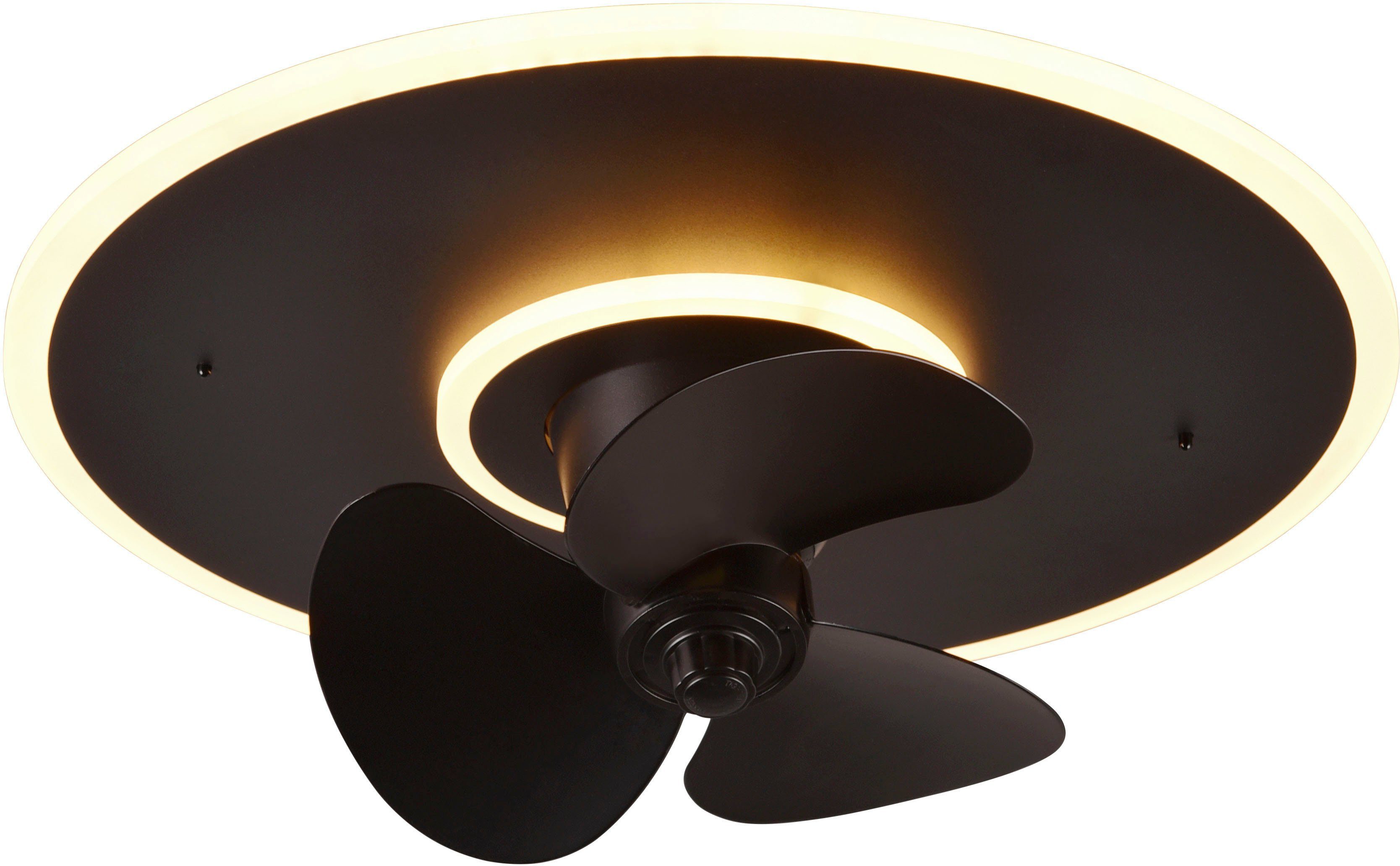 TRIO Leuchten LED Deckenleuchte Nybro, Memoryfunktion, - LED schwarz über Fernbedienung, Stufen, matt mit Lichtfarbe einstellbar Deckenventilator Fernbedienung, fest integriert, Ventilatorfunktion, - kaltweiß, warmweiß 3 CCT