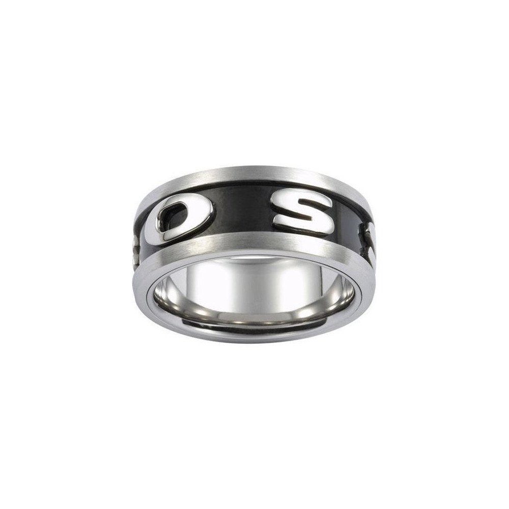 Fossil Fingerring Herrening Edelstahl Silber Schwarz Gr. 59(18,8mm) JF83566040510, erhabene Buchstaben aus Edelstahl