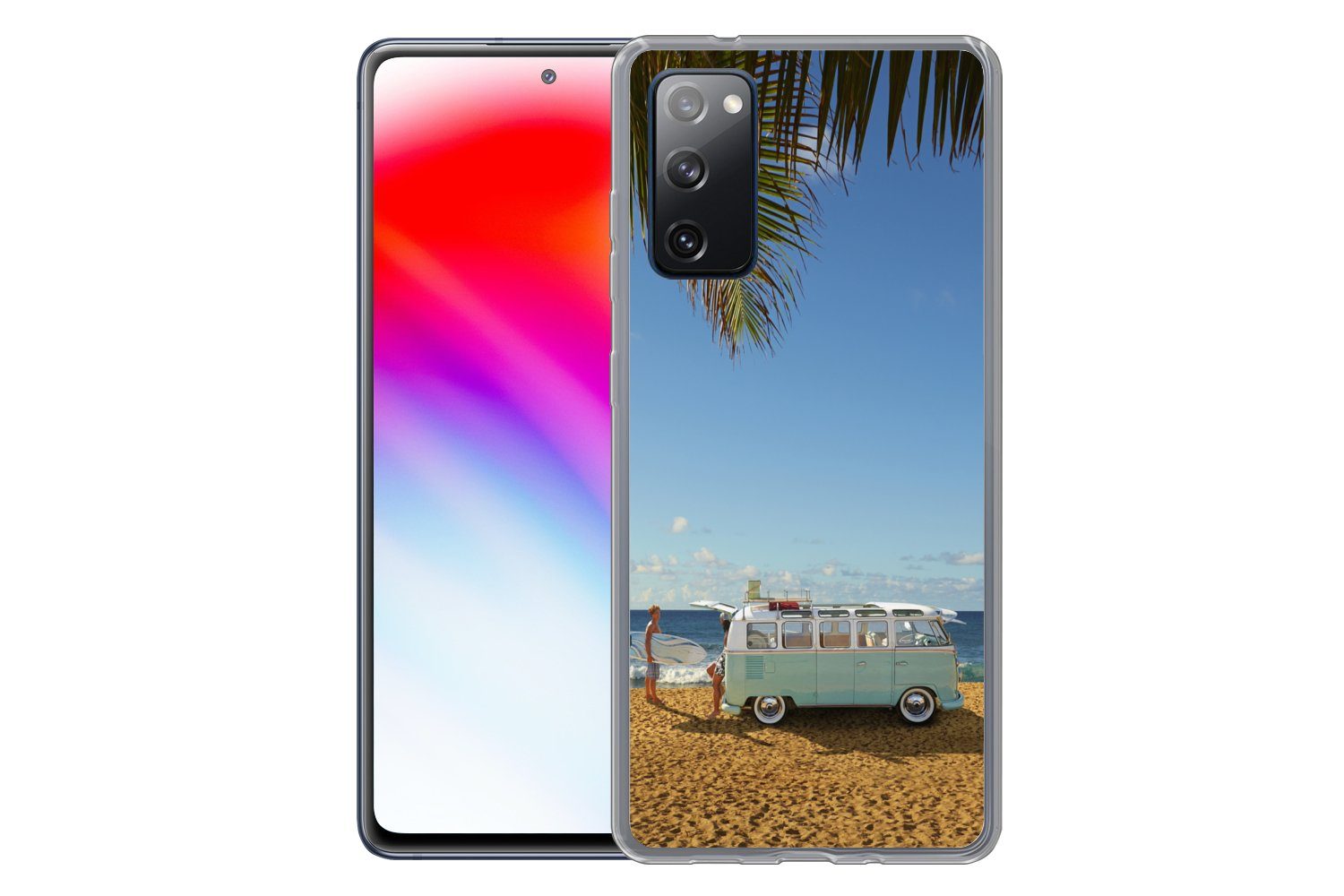 MuchoWow Handyhülle für Samsung Galaxy S20 FE Strand - Bus - Surfen, Phone Case, Silikon, Schutzhülle Dünn