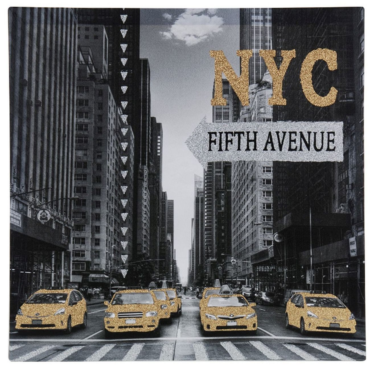 Koopman Wandbild Bild mit Gold und Silberglitzer 50 x 50cm 4 Motive wählbar, New York