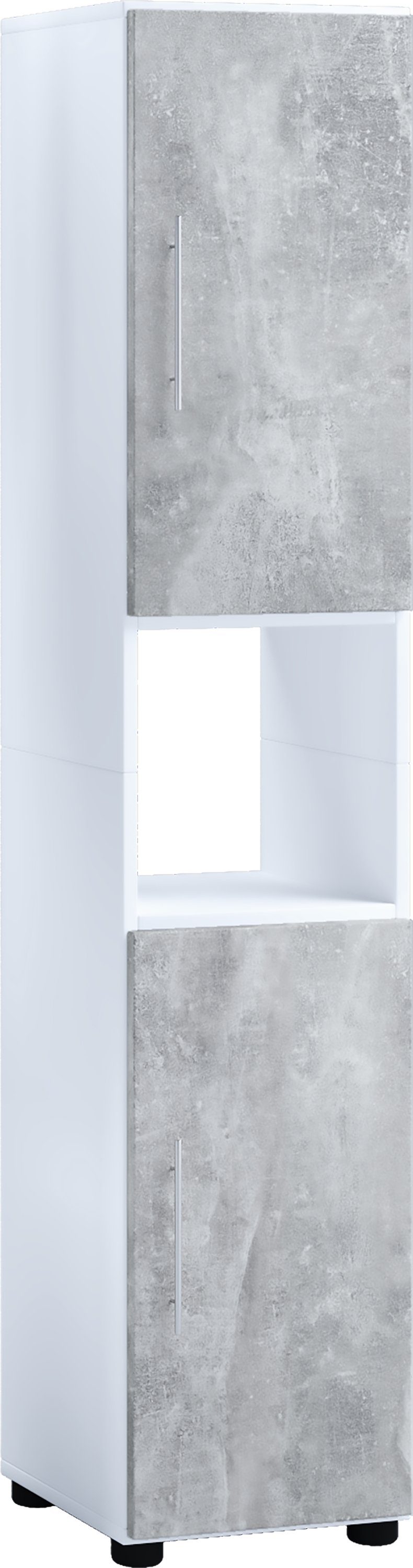 Flandu Badschrank (1-St) Holz / Hochschrank Weiß VCM Hochschrank Beton-Optik Badmöbel