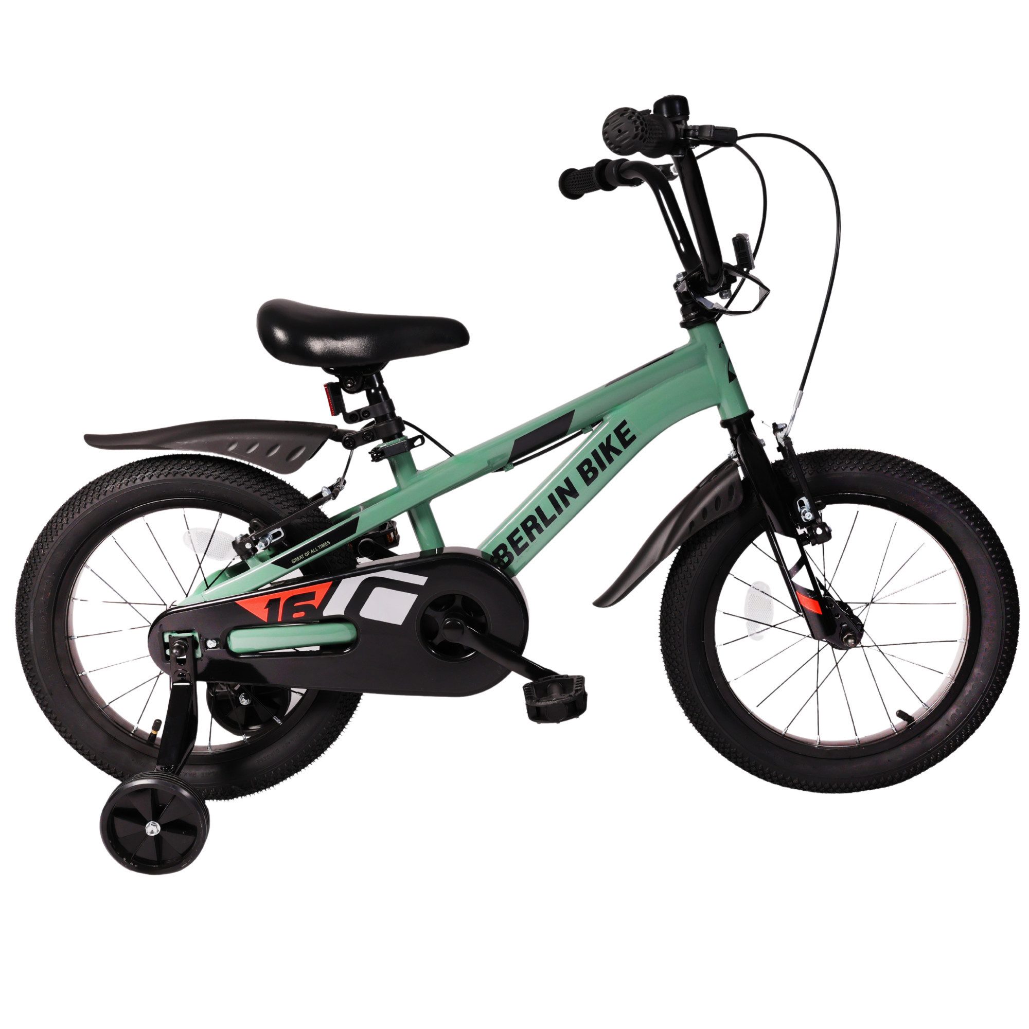 BERLIN BIKE Kinderfahrrad Cross 16 Zoll für Jungen und Mädchen mit Stützräder, 1 Gang, Spielerisch Balance und Motorik fördern