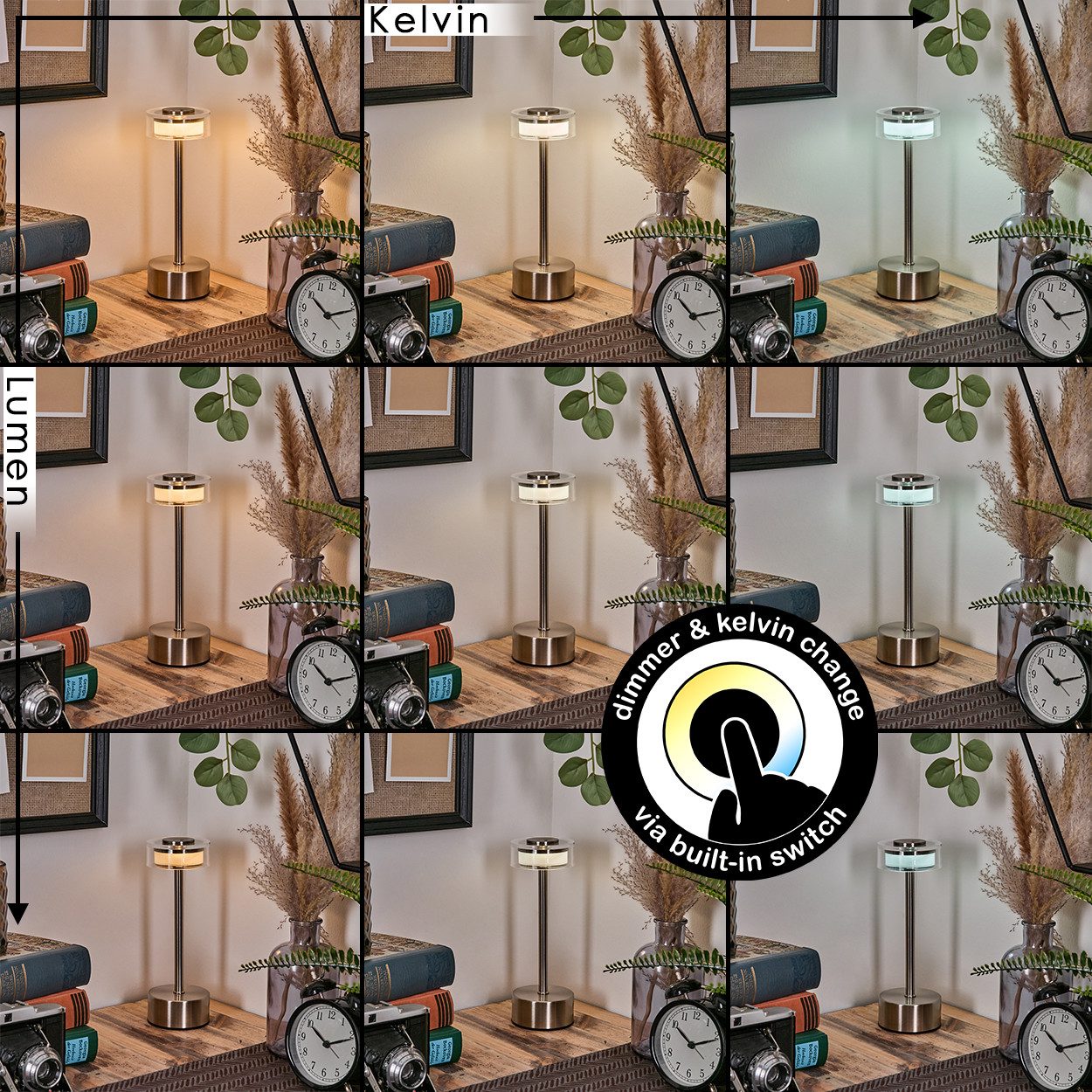 hofstein Tischleuchte Tischlampe aus Metall/Kunststoff in Nickel-matt/Chromfarben/Klar, ohne Leuchtmittel, dimmabre Tischleuchte mit Touchdimmer, CCT einstellbar, 2,5 Watt