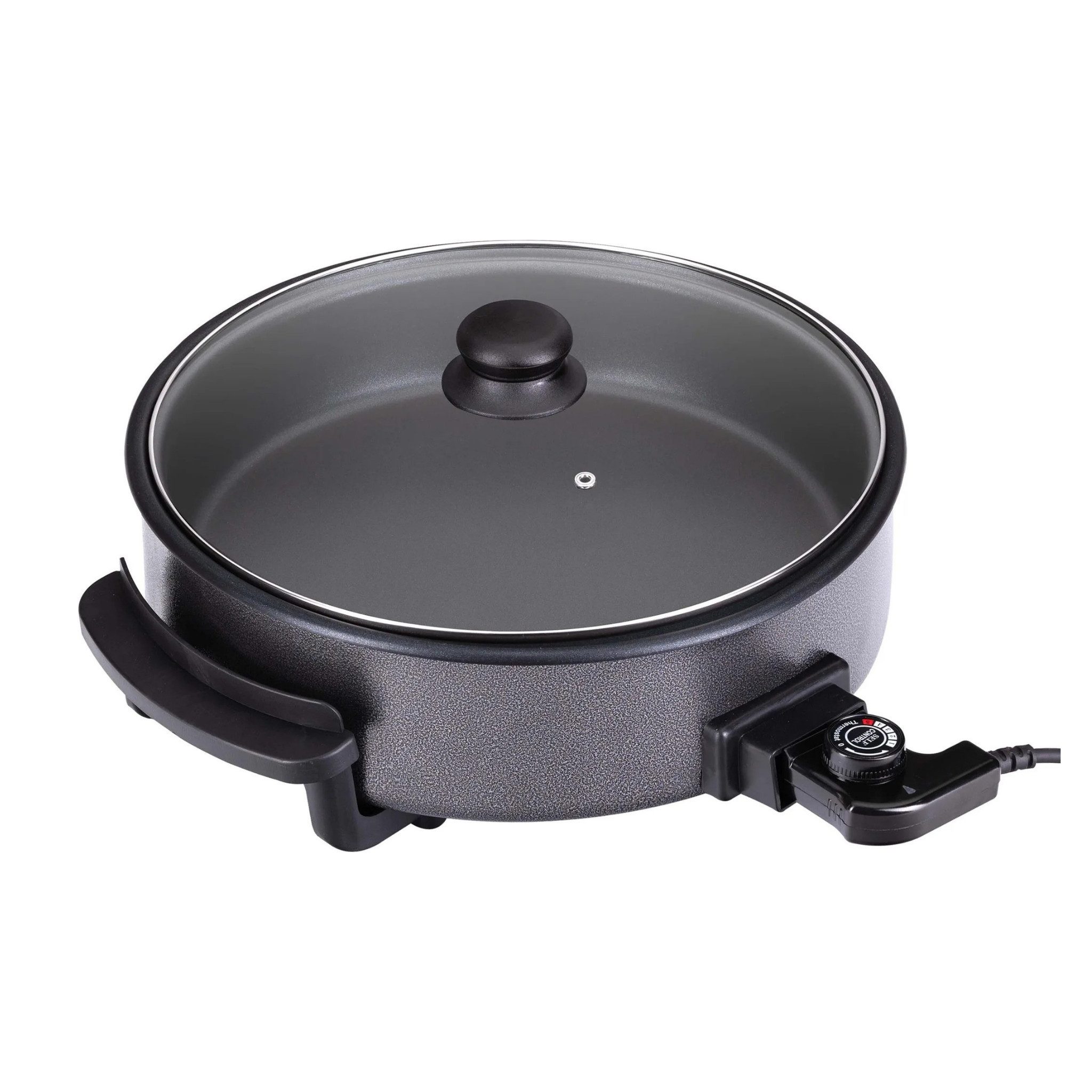 gowoll Elektrische Pizzapfanne mit Deckel Multifunktionale Multipfanne Elektropfanne Grill, 1500 W, Pasta Pizza ohne Herd zubereiten Antihaftbeschichtung mit Cool-Touch