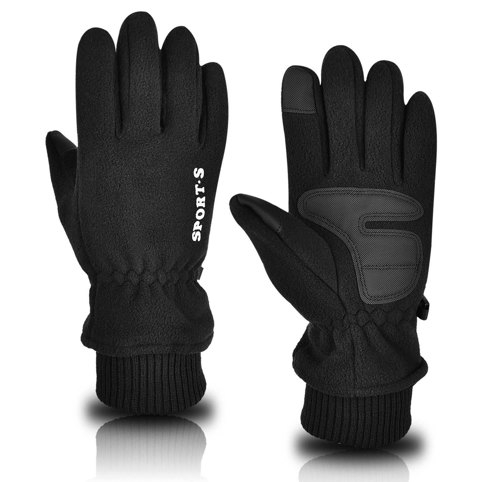 Sunicol Fleecehandschuhe Rutschfest Handschuhe, Laufhandschuhe, Thermohandschuh, Outdoor Winddichte, Schwarz Warme Skihandschuhe Winterhandschuhe Sporthandschuhe, Anti-Rutsch