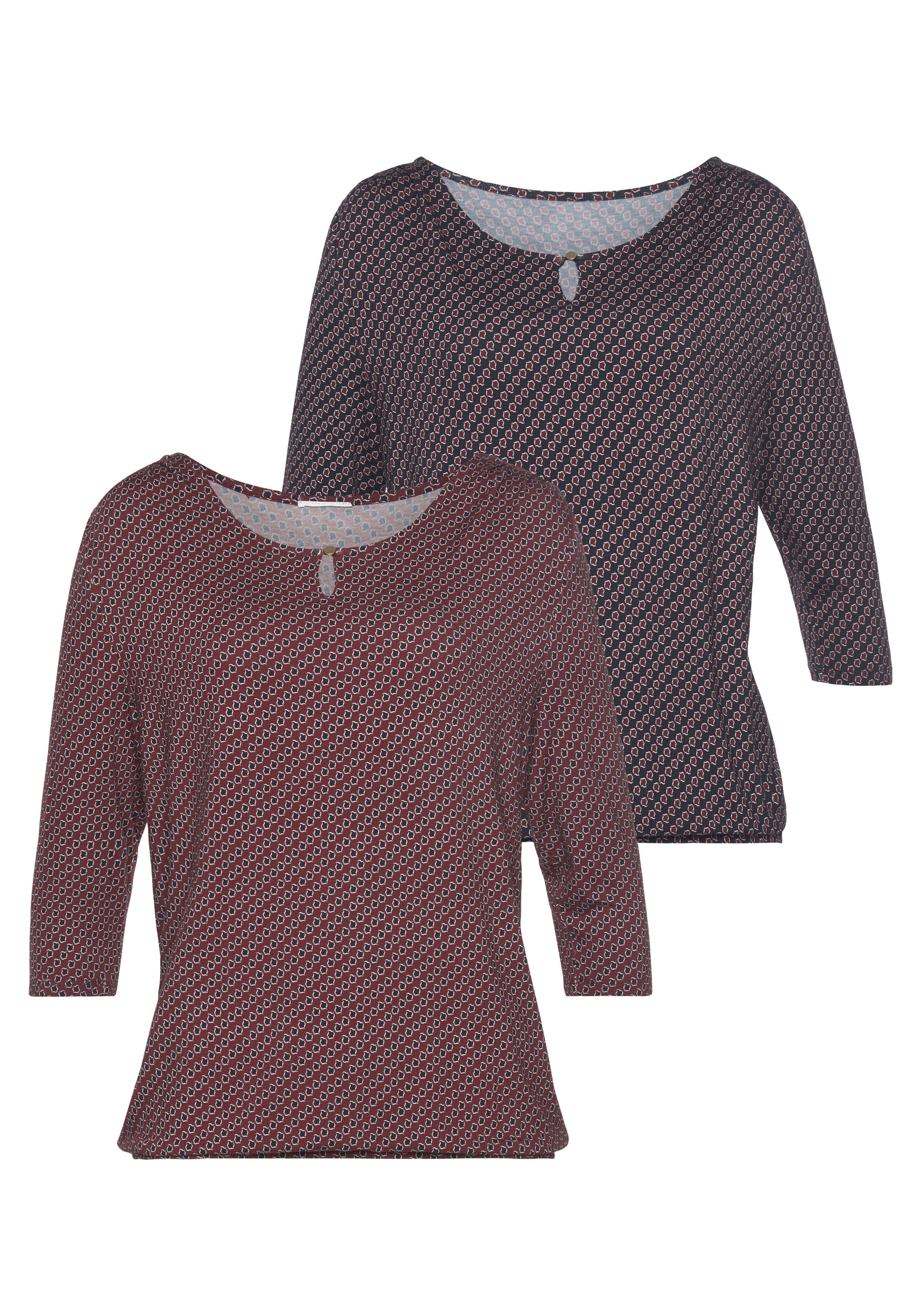 Vivance Rundhalsshirt mit goldfarbenem Zierknopf am Ausschnitt (2er-Pack) aus weichem Viskose-Stretch