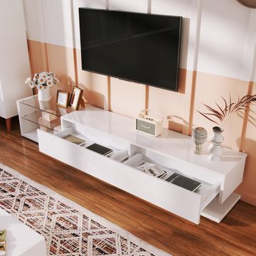 BlingBin TV-Schrank Lowboard (1-St., Hochglanz-Wohnzimmermöbel) Glastrennwände, variable LED-Beleuchtung, Fernbedienungen