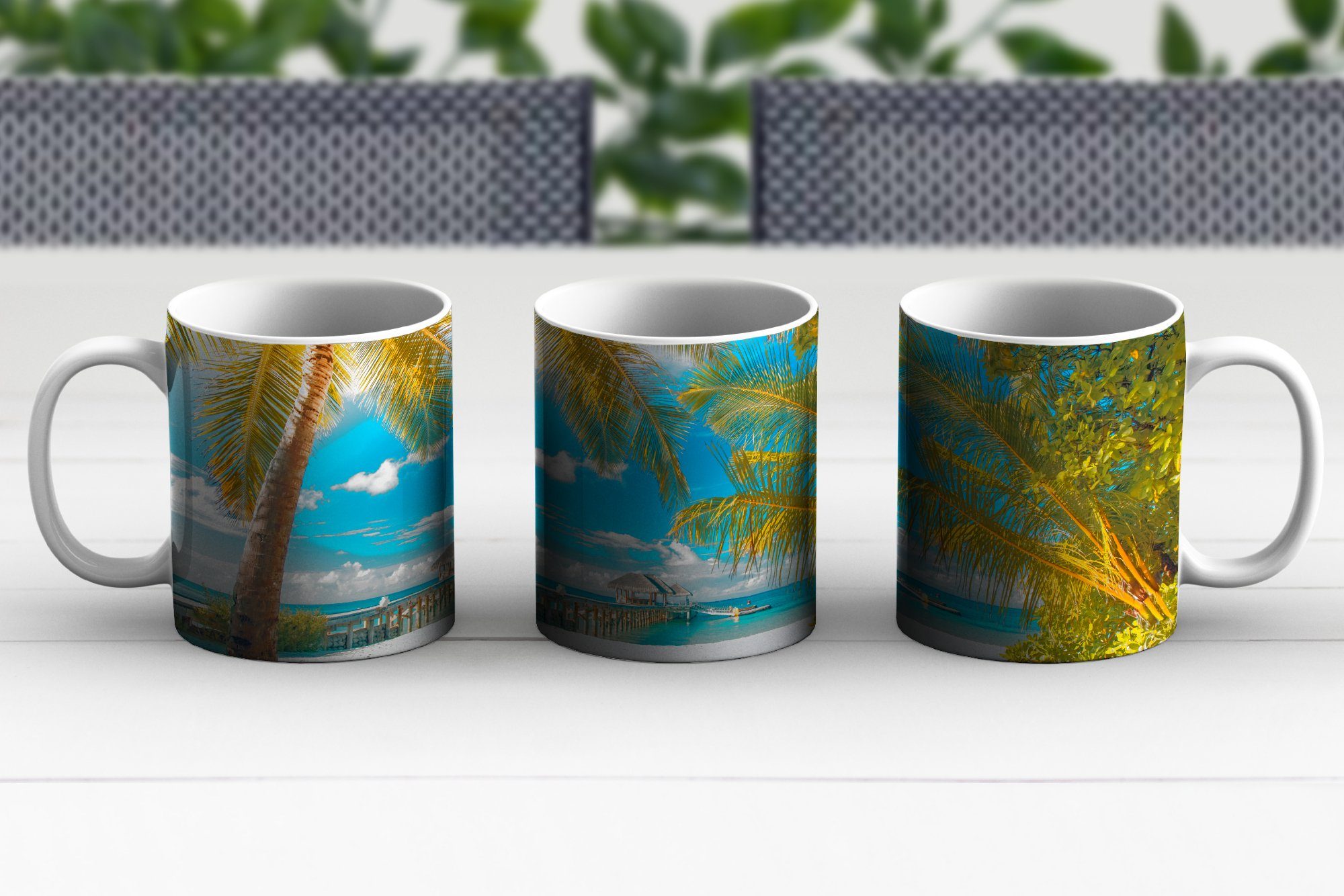 MuchoWow Geschenk Palme, Teetasse, - Tropisch Keramik, Tasse Kaffeetassen, Teetasse, - Becher, Strand