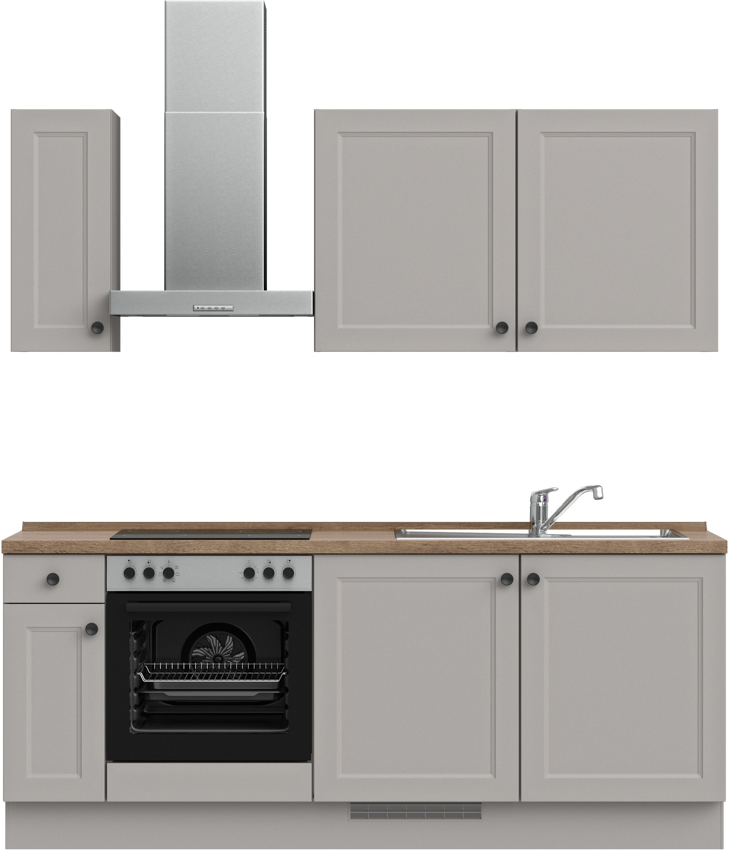 Front: Lacklaminat steingraufarben | Korpus: Lacklaminat steingraufarben | Arbeitsplatte: Eiche Havanna Nachbildung