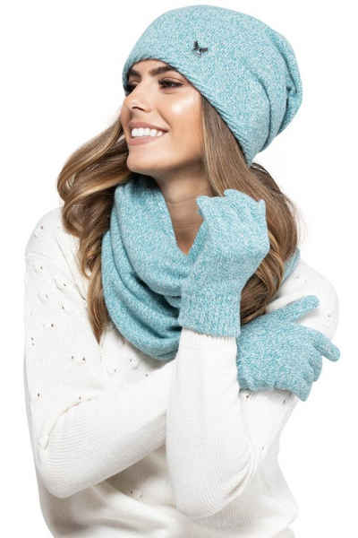 Kamea Strickmütze Winterset für Damen Anna 2-Teilig bestehend aus Loop-Schal und Wintermütze, Beanie, Damenschal als Winter-Schal, hergestellt in EU