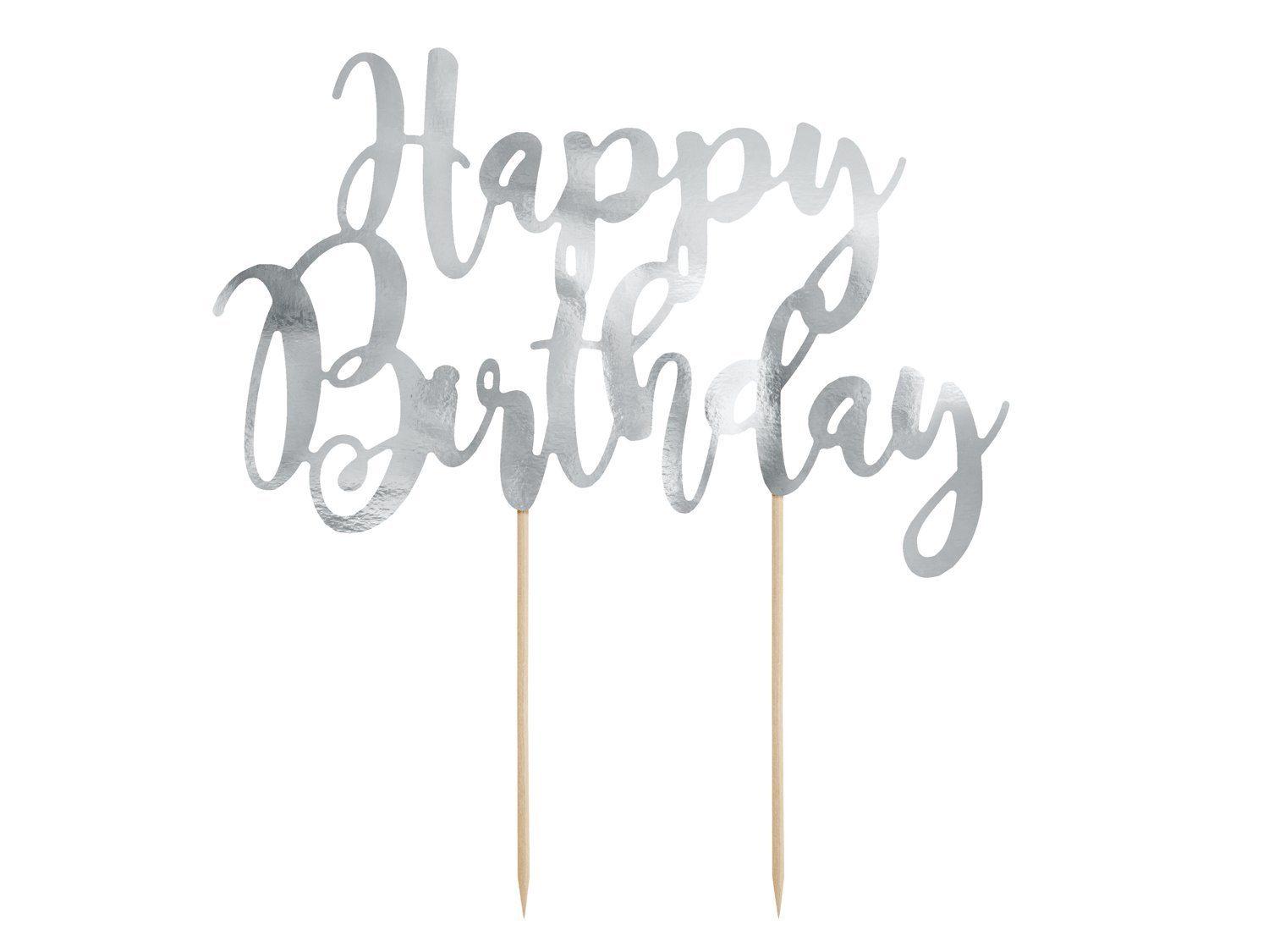 partydeco Tortenstecker, Cake Topper Happy Birthday 22.5cm, silber