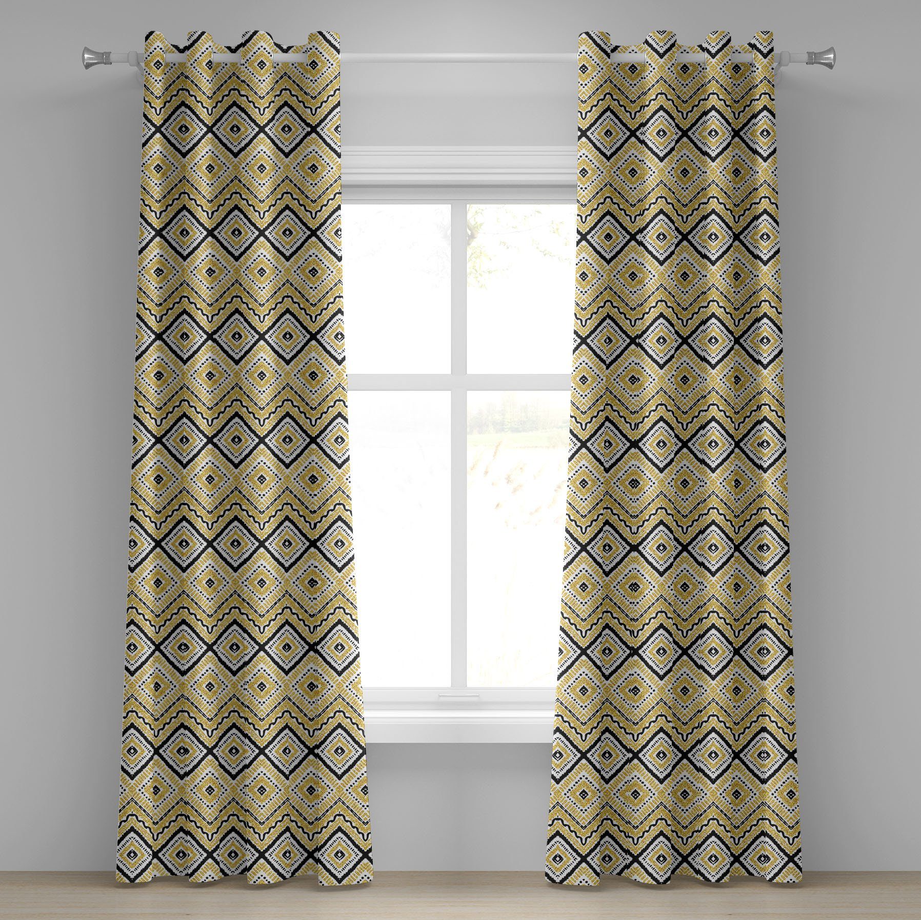 Gardine Dekorative 2-Panel-Fenstervorhänge für Schlafzimmer Wohnzimmer, Abakuhaus, Ethnisch Chevron Waves Tribal