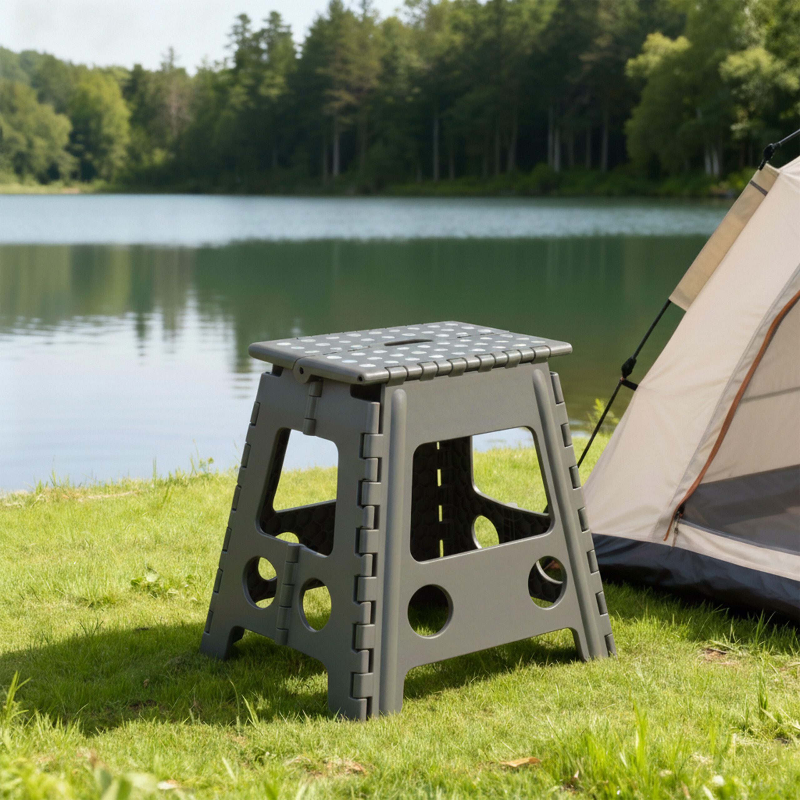 relaxdays Campinghocker Klapphocker faltbar XL hellgrau 2er Set (Set, 2er Set)