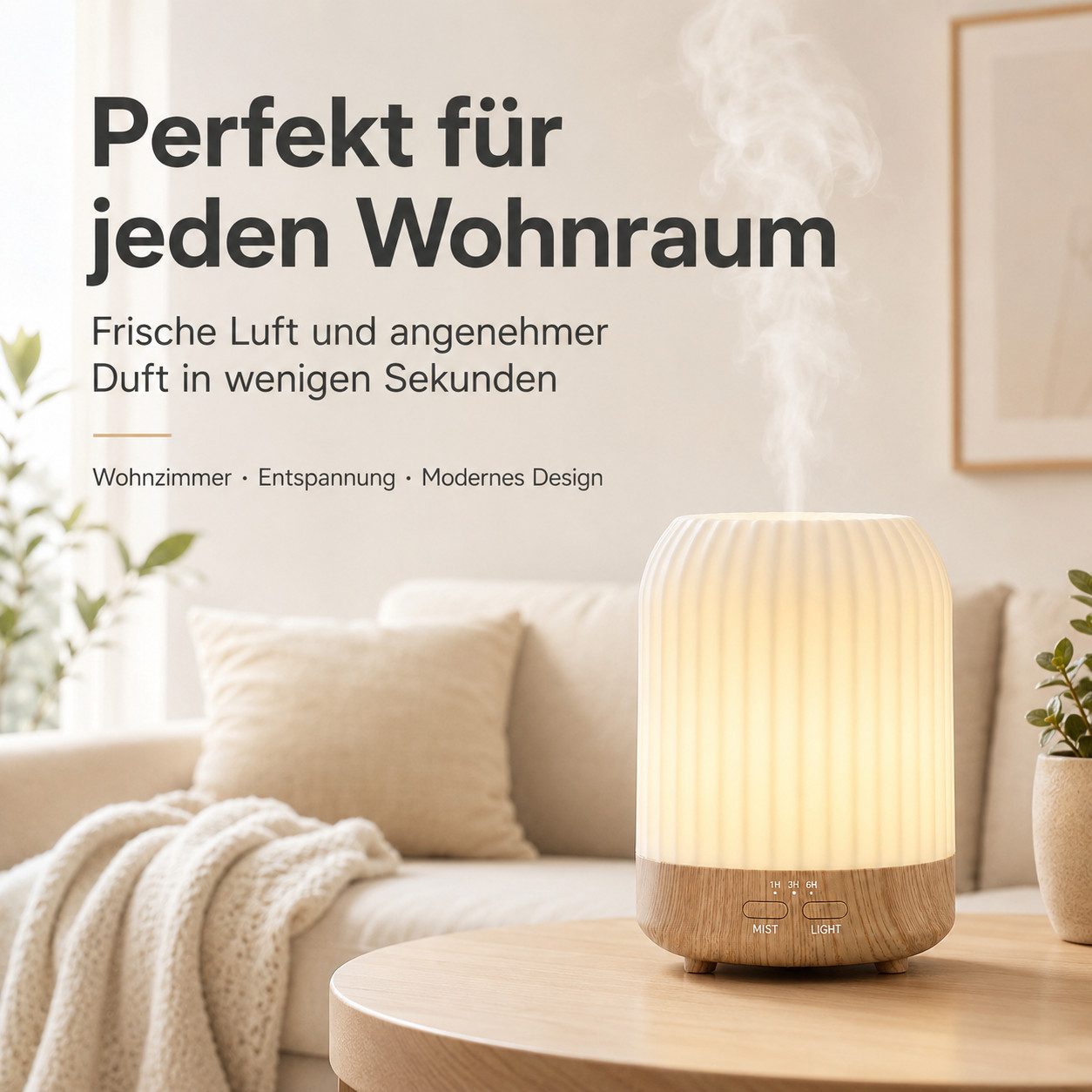 Tekoo Luftbefeuchter Luftbefeuchter Aroma Diffuser mit Timer & Nachtlicht, 250ml Holzoptik, 0,25 l Wassertank