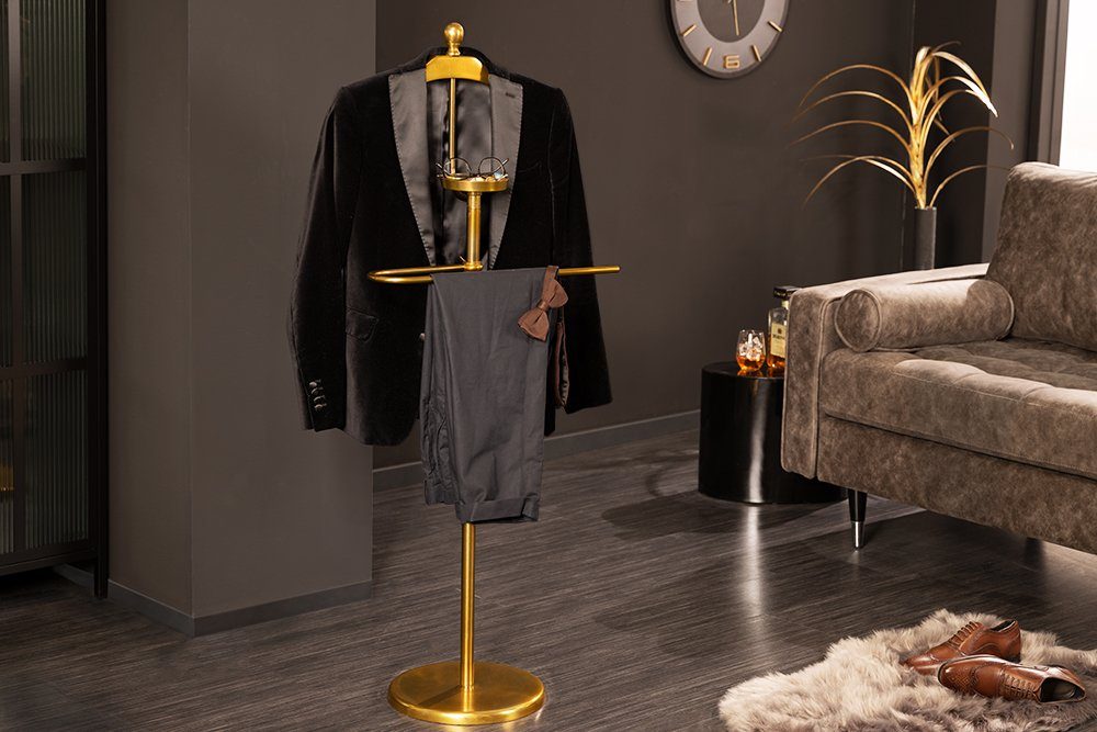 riess-ambiente Garderobenständer VALET 130cm gold - Aluminium, Kleiderhaken, mit Ablage, handgefertigt, (Einzelartikel, 1 St), Herrendiener in Stangenform - ideal für Schlafzimmer oder Flur