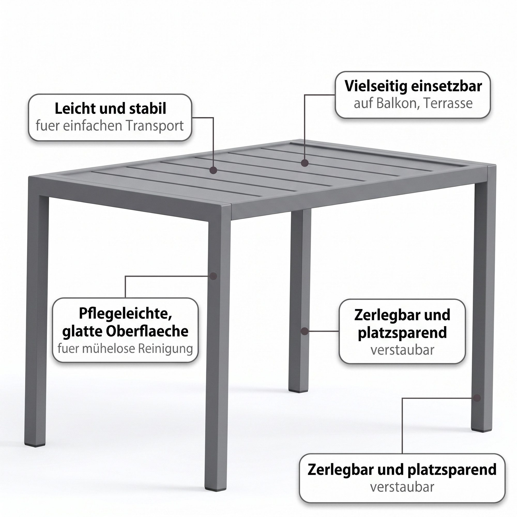 Mucola Gartentisch Outdoor Beistelltisch 46x35cm Aluminium Terrassentisch rechteckig (Stück, 1-St., 1 Tisch), hitze- und wetterbeständig – Bild 5 von 5