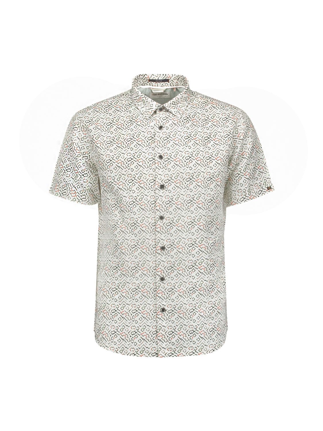 NO EXCESS Kurzarmshirt Shirt Short Sleeve Allover Printed With Linen