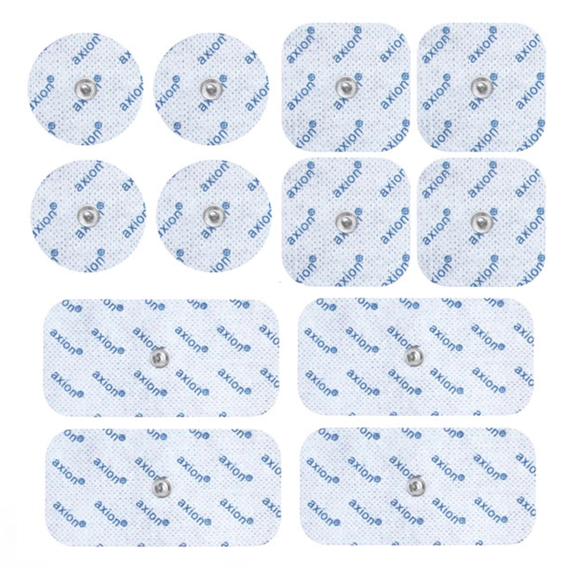 Axion Elektrodenpads passend zu Sanitas, Beurer - 10x5cm (4), 5x5cm (4), 3.2cm rund (4), 12 St.,selbstklebende TENS EMS Elektroden mit 3.5mm Druckknopfanschluss