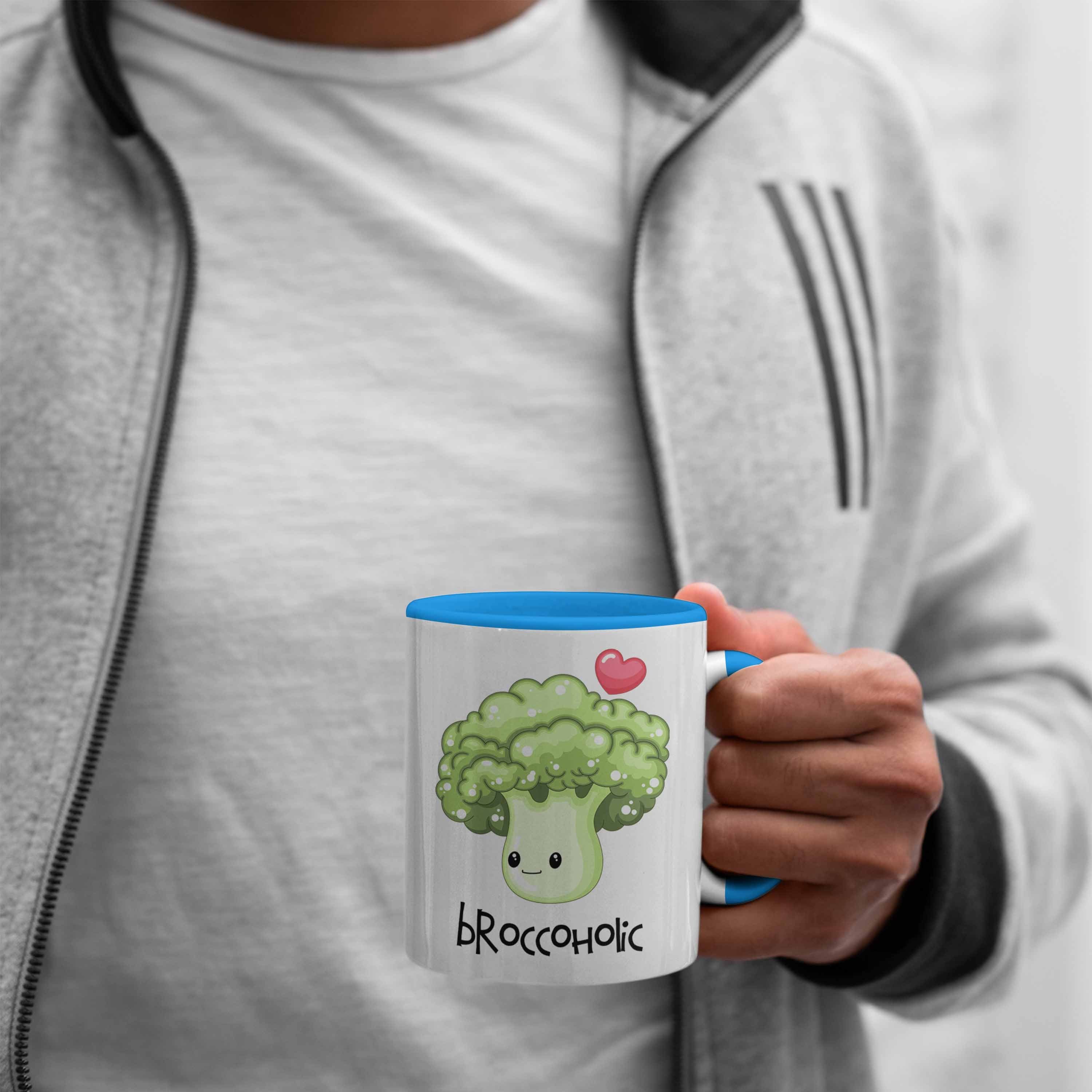 Trendation Broccoli-Tasse Geschenk Gemüseliebh Witziges "Broccoholic" Tasse Lustige für Blau