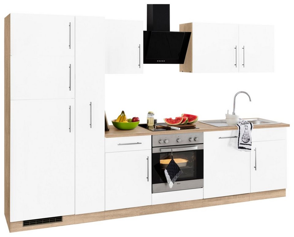 wiho Küchen Küchenzeile Cali, mit E-Geräten und Kühl-Gefrierkombination, Breite  310 cm