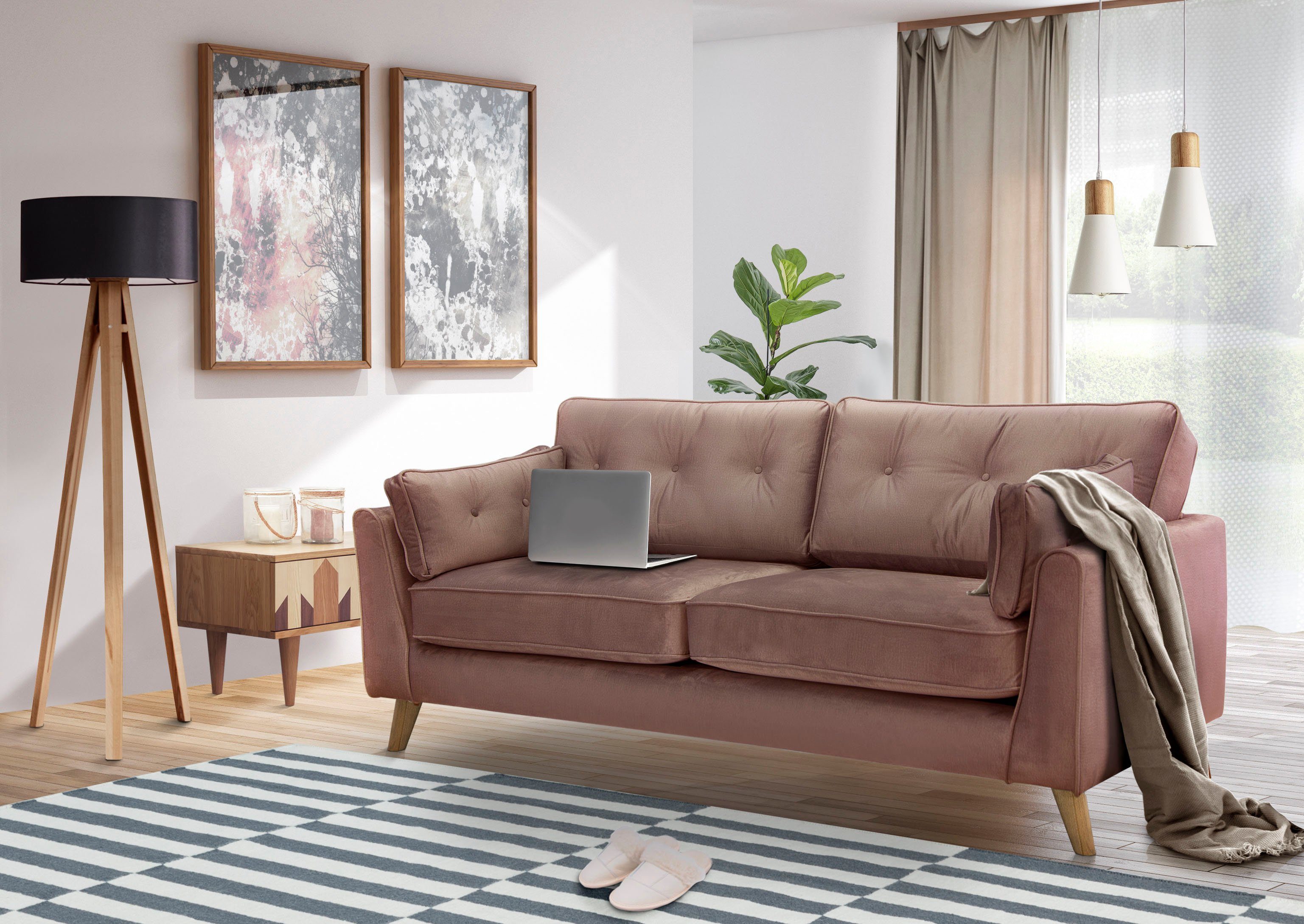 Home affaire 3-Sitzer Copenhagen, feiner Keder, Kopfheftung im Rücken und Armlehnkissen