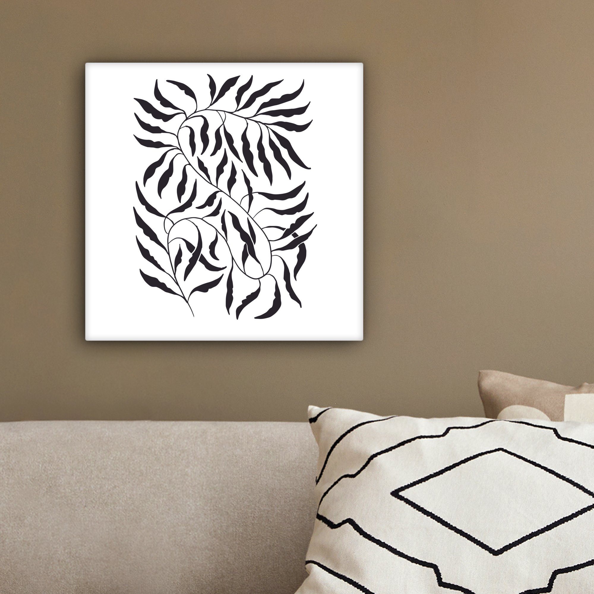 Schlafzimmer, Wohnzimmer - Leinwandbild St), böhmisch Blätter (1 weiß cm OneMillionCanvasses® - Pflanzen Bilder Leinwand - - 20x20 abstrakt, für