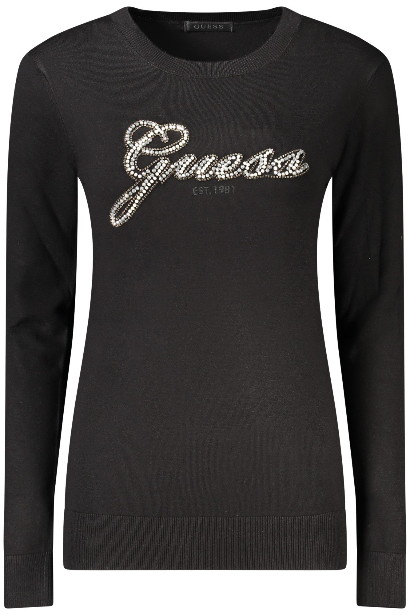 GUESS JEANS Strickpullover Eleganter Damen Pullover Schwarz mit Strass & Perlenapplikation