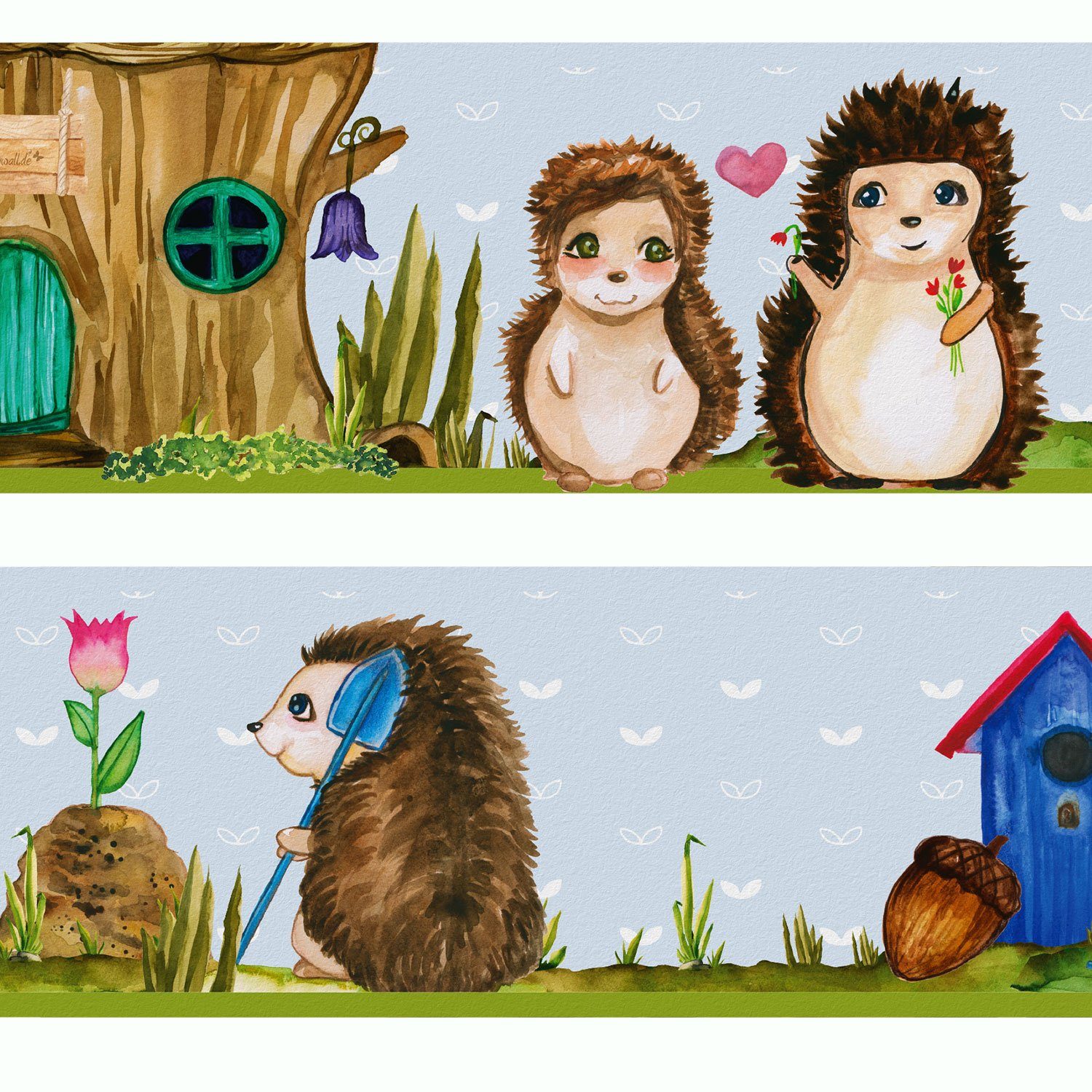 Sunnywall Bordüre Igel (Bordüre - 400 cm) - Vliestapete, Comic, Wald, (1 St), hochwertige 200 g/m² Vliestapete