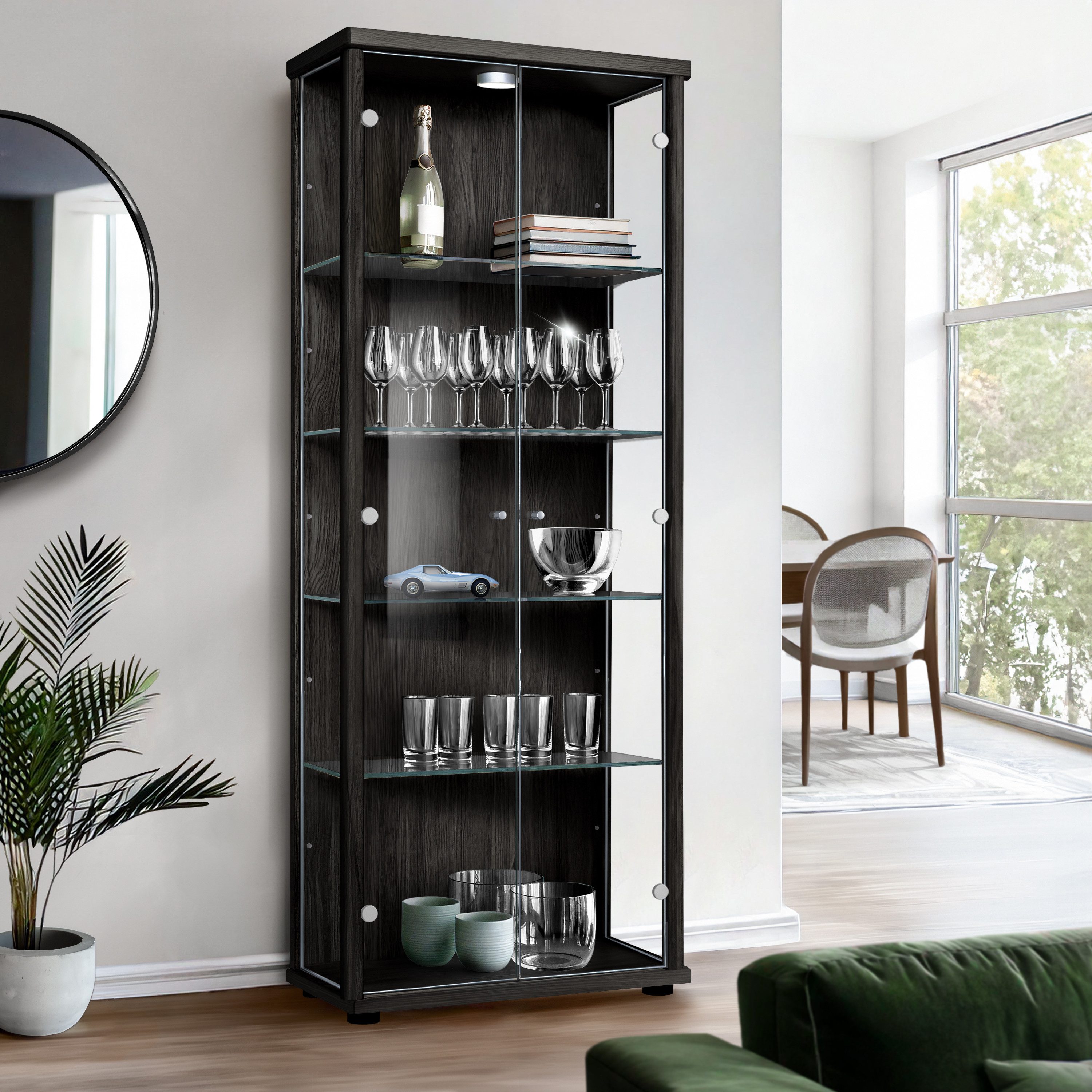 K-Möbel Glasvitrine C1019 (Glasvitrine (176x67x33 cm) mit 2 Glastüren) Glasvitrine Stehend