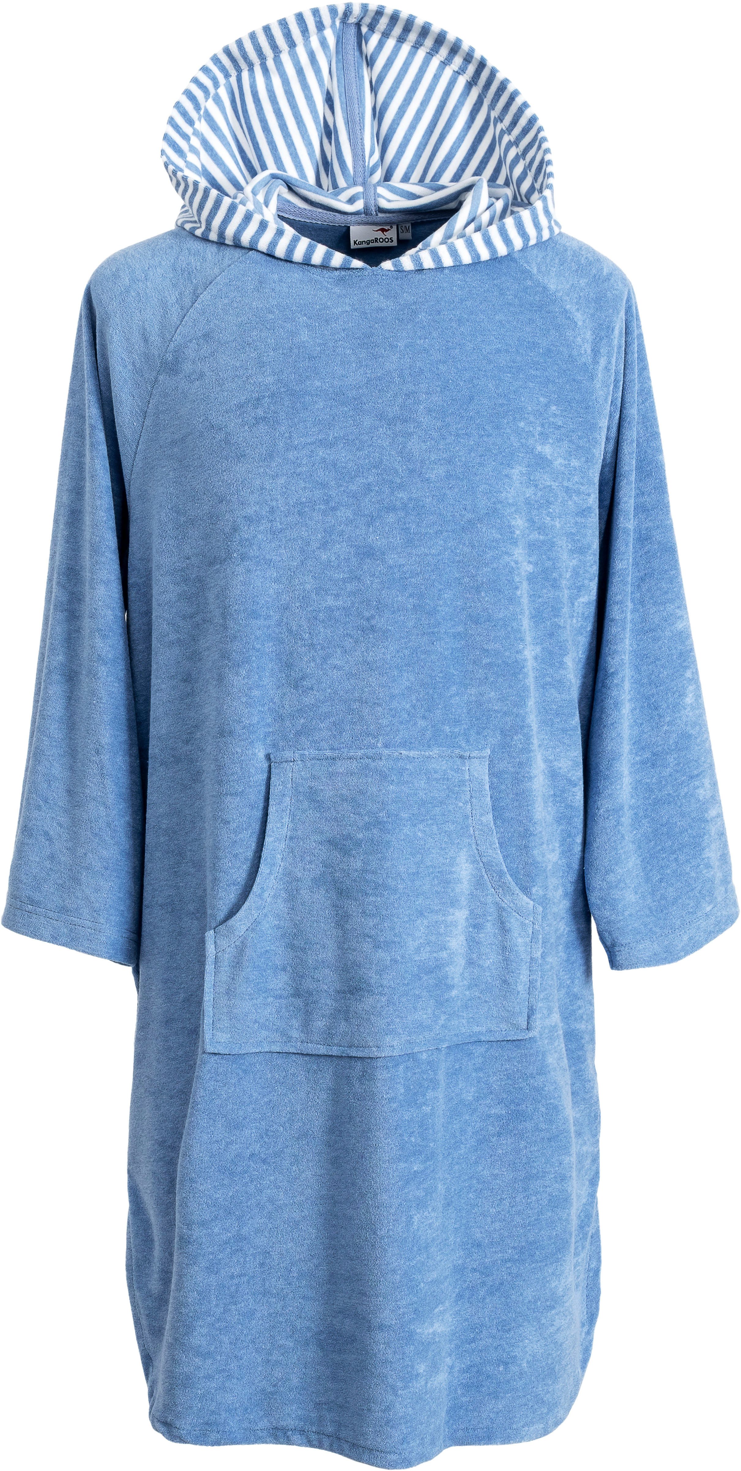 KangaROOS Badeponcho Dalia Surfponcho, ideal für Sauna, Spa & im Urlaub, Langform, Veloursfrottier, Kapuze, ohne, weich, Uni-Farben mit Streifen, leicht, Unisex, für Damen und Herren