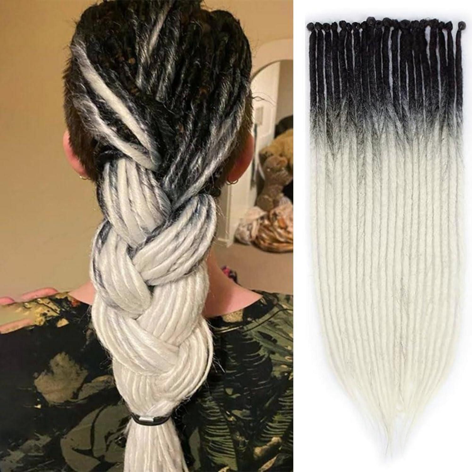 LuxusKollektion Kunsthaar-Extension Dreadlocks 24 Zoll Haarzöpfe Locs Single-ended Schwarz zu Platin
