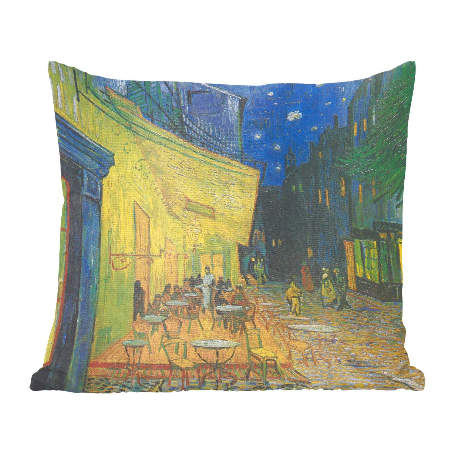 Dekokissen Caféterrasse MuchoWow Sofakissen Nacht Deko, Wohzimmer, mit Vincent Zierkissen Gogh, für bei Schlafzimmer, von van Füllung Gemälde -