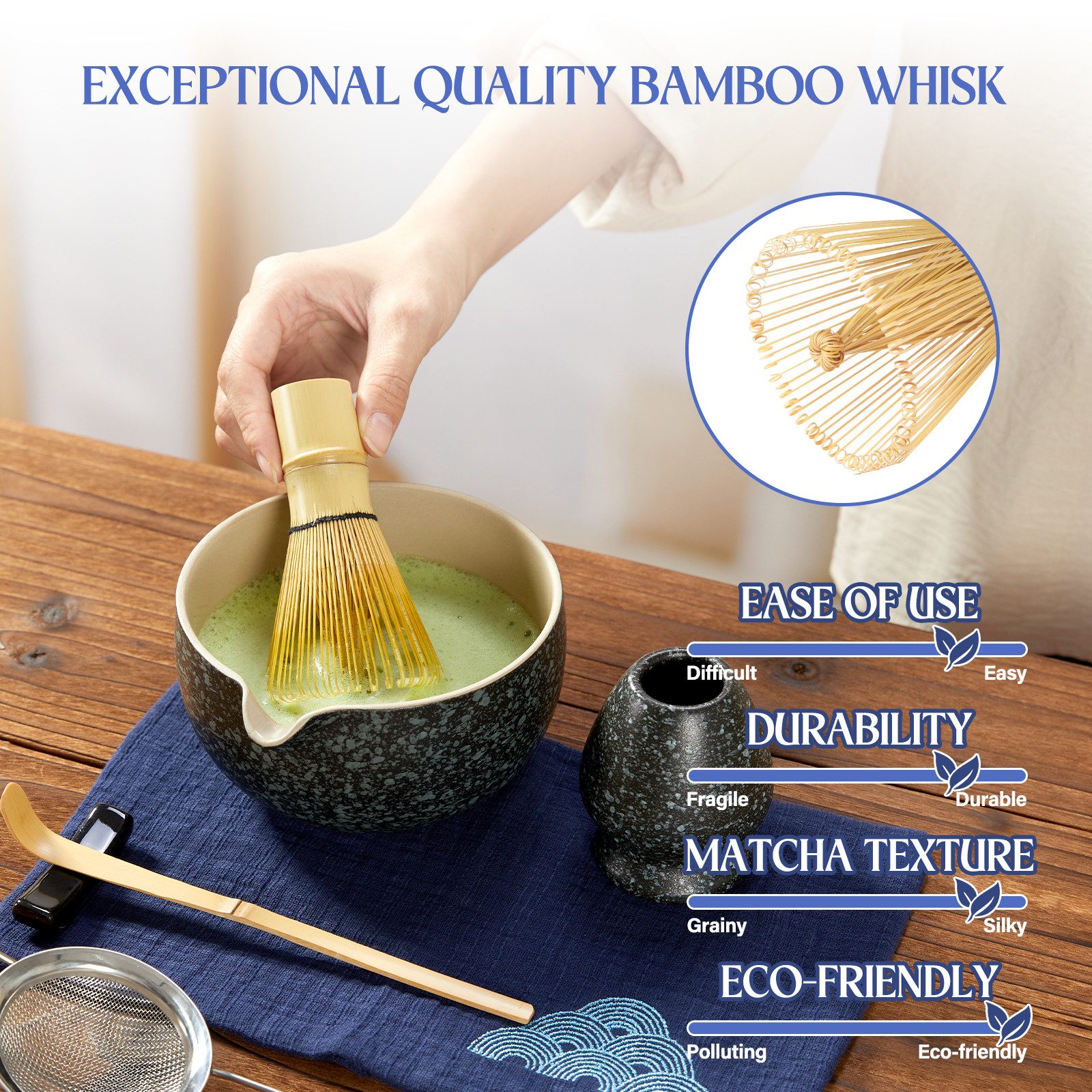 Coradoma Teeservice Matcha Tee Set Zubereitungsset Geschenkset mit Bambus Chasen, Japanisch Traditionell für Teezeremonie