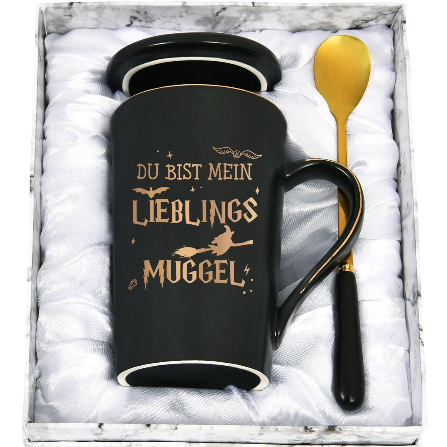 LuxusKollektion Tasse Kaffeetasse Spruch Muggel 400ml Schwarz, Keramik