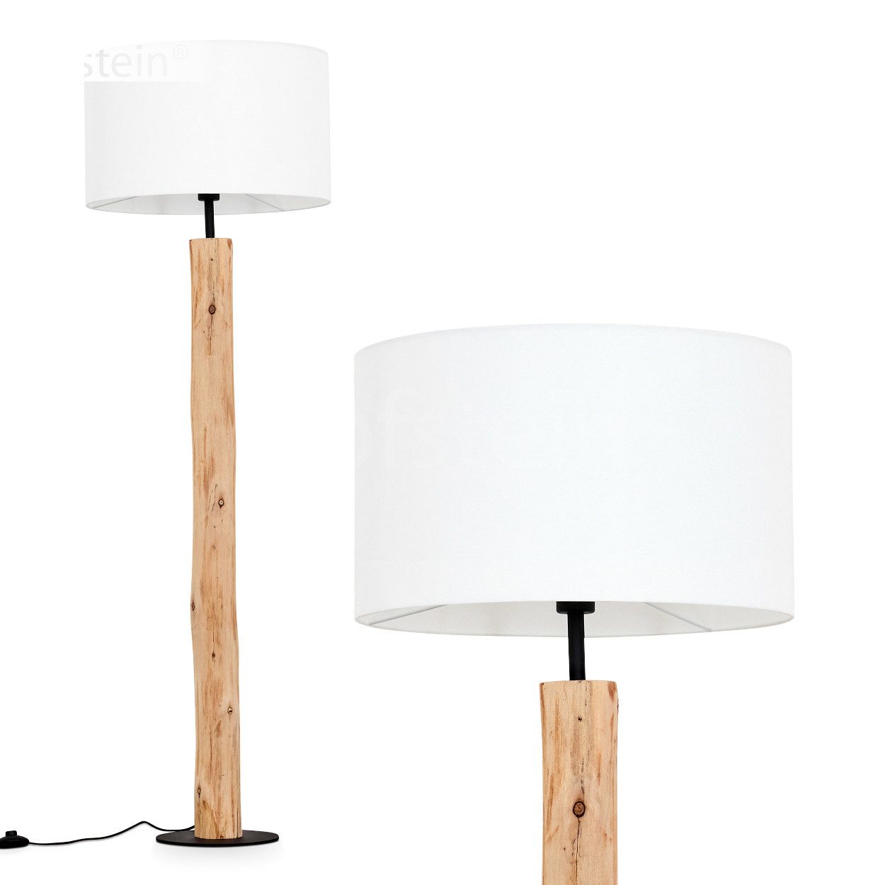 hofstein Stehlampe Stehlampe aus Holz/MetallStoff in Natur/Schwarz/Weiß, oh günstig online kaufen