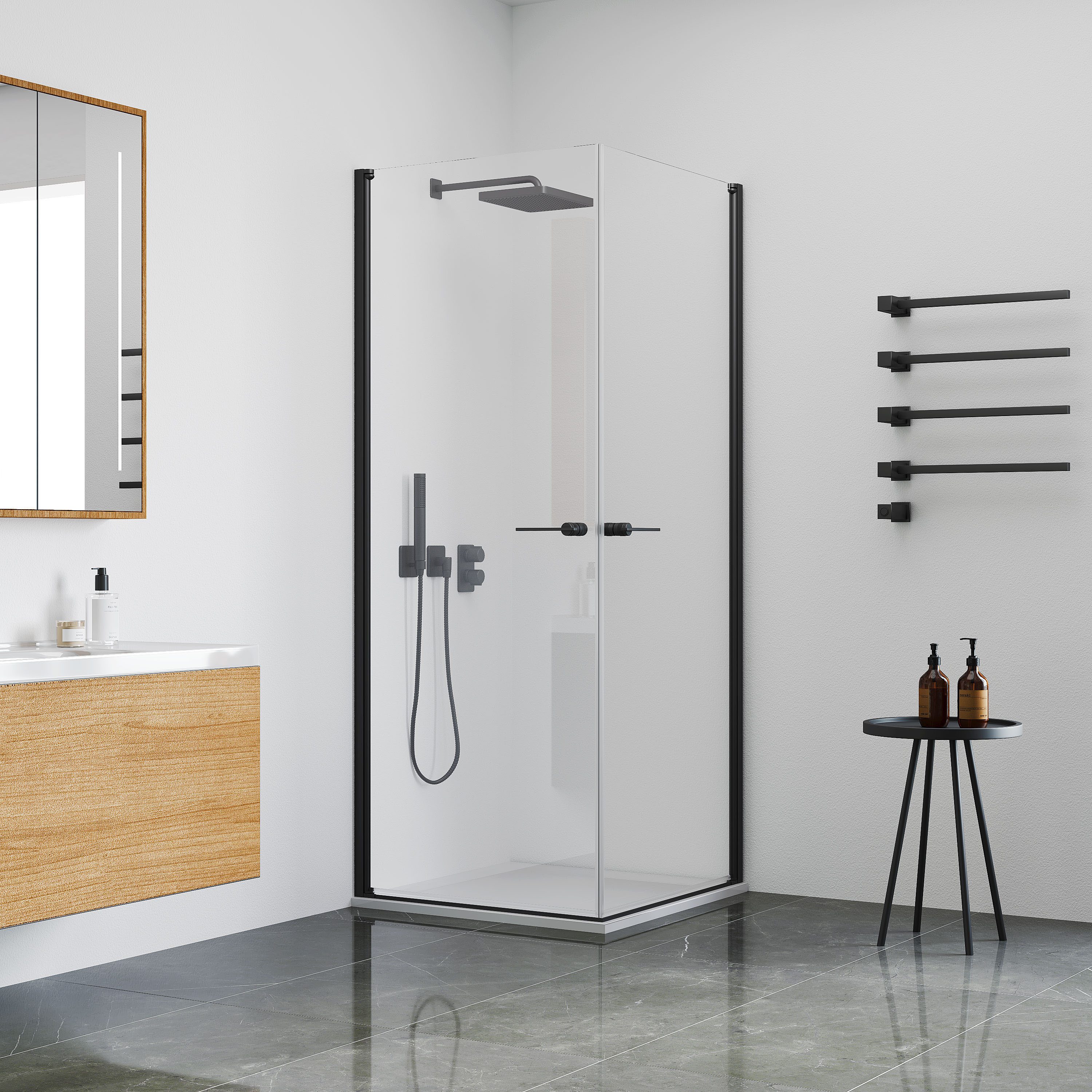 welltime Eckdusche Firenze, BxT: 90x90 cm, Einscheibensicherheitsglas, Rahmenloses Design mit extravaganten Griffen, 6mm ESG