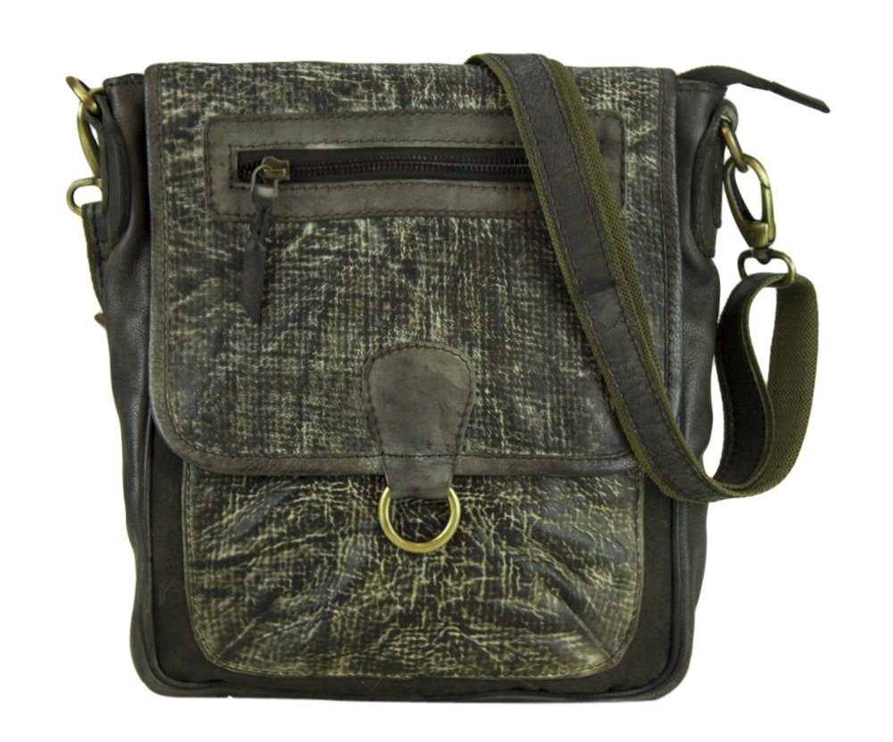 Sunsa Umhängetasche Leder Tasche für Damen, Schultertasche/ Crossbody Bag in Vintage Retro Design., echt Leder D.grün