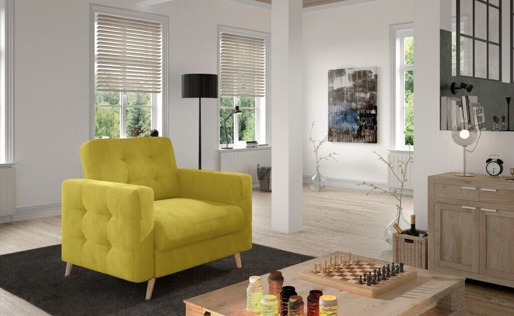 Stuhl Polster Textil Neu Sessel, Stoff Designer JVmoebel Lounge Gelb 1 Sitzer Relax Sessel Fernseh