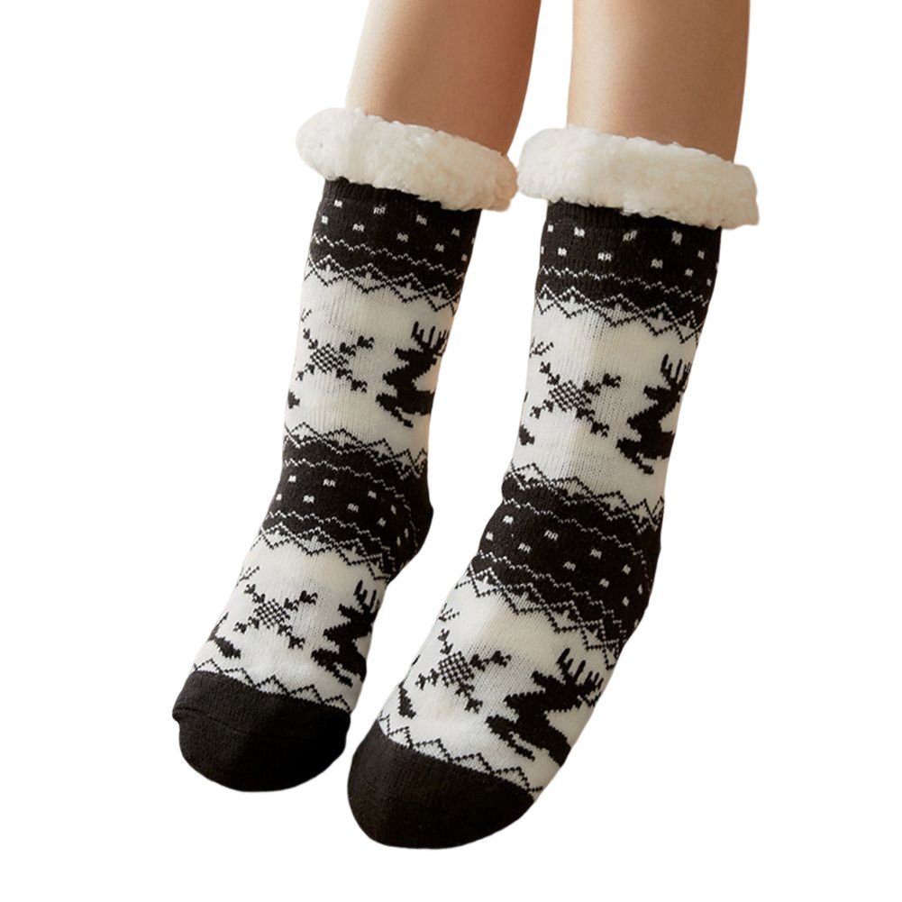 Langsocken schwarz Und Weihnachtshirsch Erwachsene Weihnachts-Bodensocken Zum Schneesocken, Blusmart Damen, Für