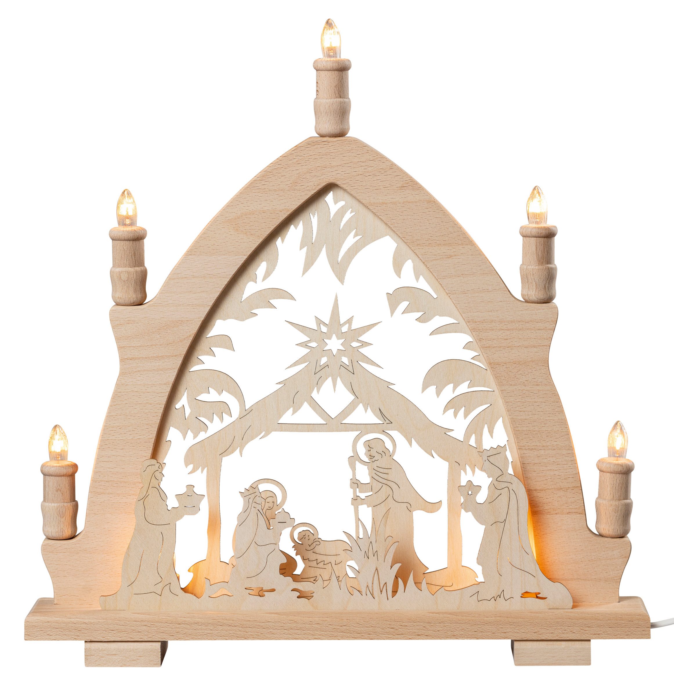 SAICO Original LED Schwibbogen Lichterspitze, Christi Geburt, Premium LED-Beleuchtung, warmweiß, BxHxT: 41x43x6 cm