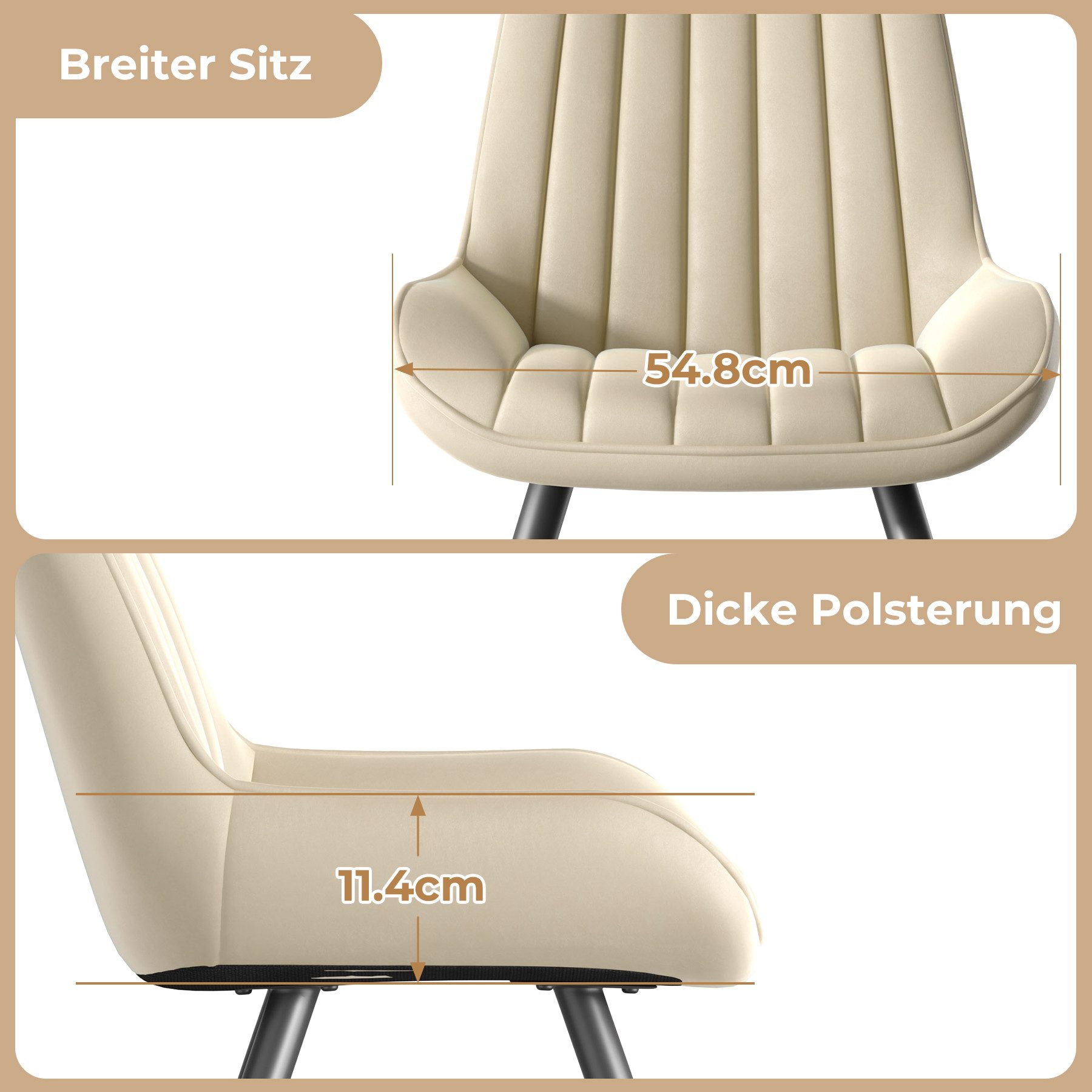 HawthyHome Esszimmerstuhl bequeme Polsterstühle Küchenstuhl (2 St), mit Rückenlehne Metallbeine, 2er Set