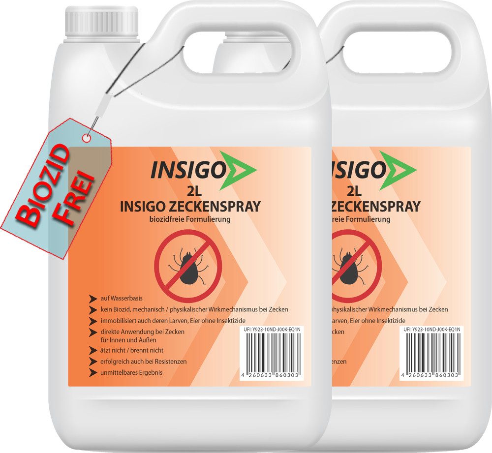 INSIGO Insektenspray INSIGO ZECKE, 4 l, biozidfreie Formel, auf Wasserbasis, geruchsarm, brennt / ätzt nicht