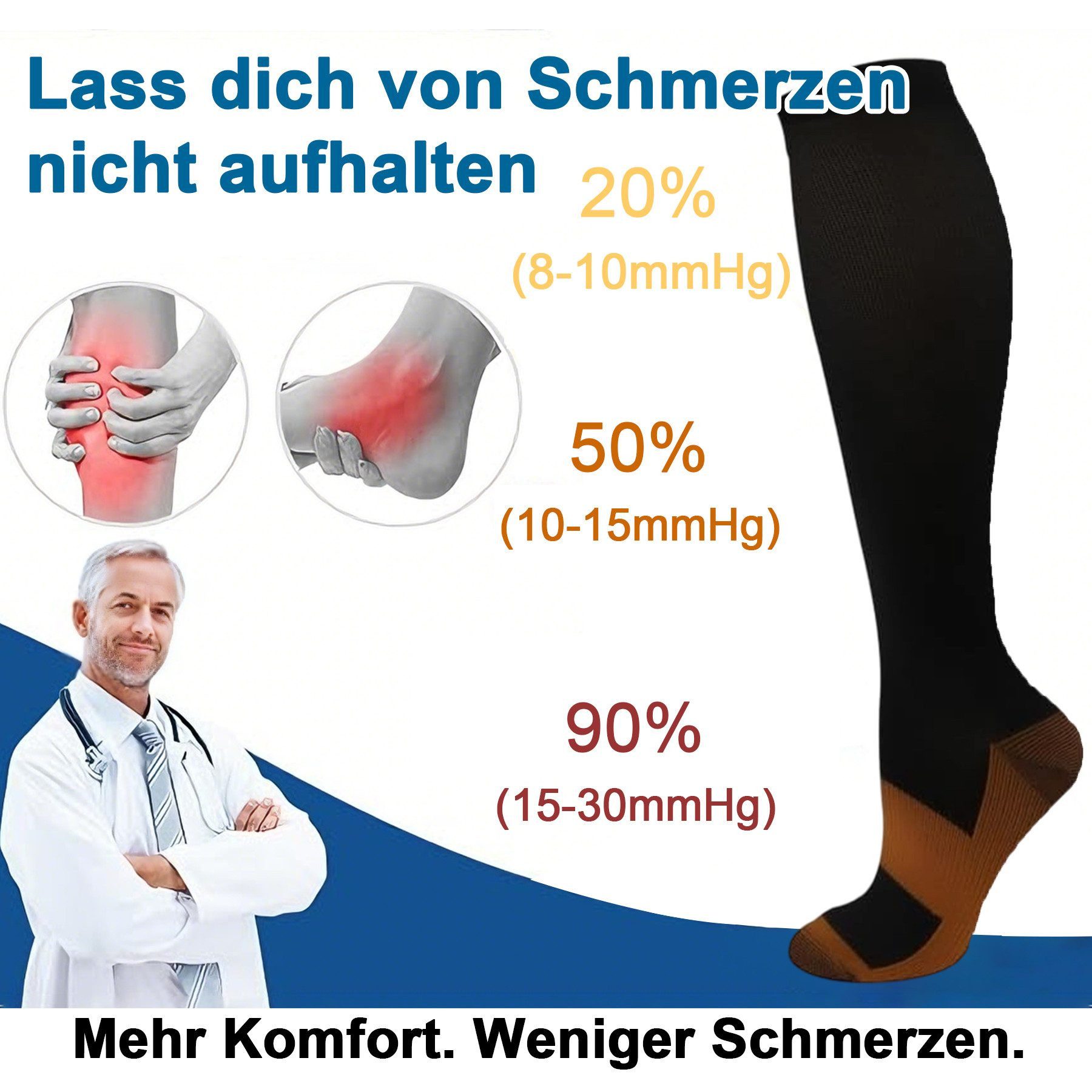 Mutig Kompressionsstrümpfe 6 Paar Lange Kompressionssocken für Damen & Herren (Sportsocken & Reisesocken, Bequem und Elastisch) Ideal für Sport, Reisen und Allt – Bild 4 von 5