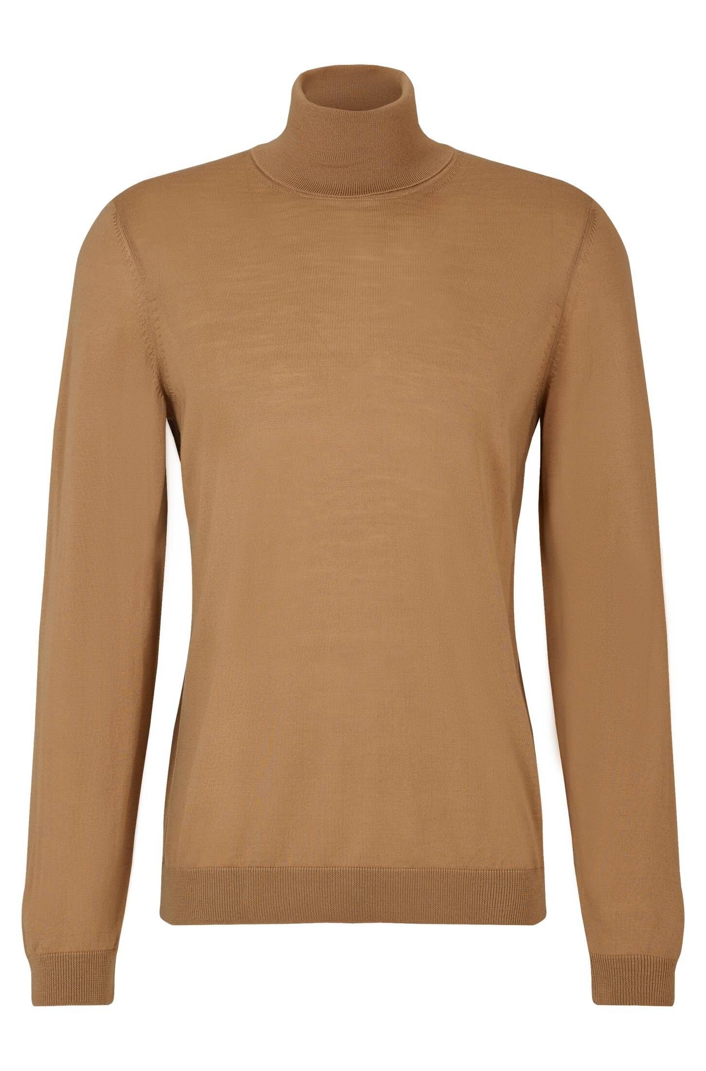 Wolle Strickpullover Rollkragenpullover (27) (1-tlg) beige MUSSO-P Herren aus BOSS