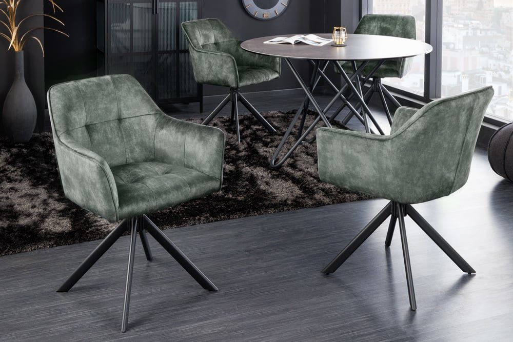 Moderner Stuhl Metallgestell grün ZIRA LebensWohnArt Drehstuhl Samt
