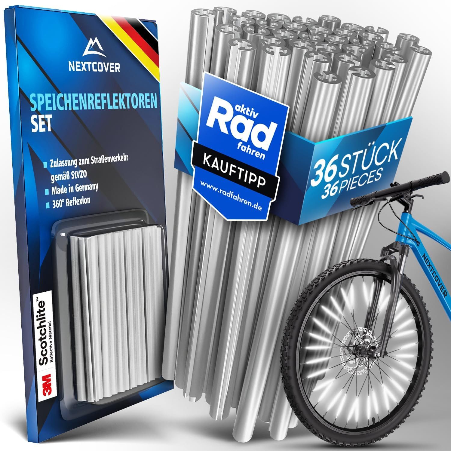 Nextcover Fahrradreflektor Nextcover® Speichenreflektoren Fahrrad - Das Original - 3M Scotchlite, (36 St)
