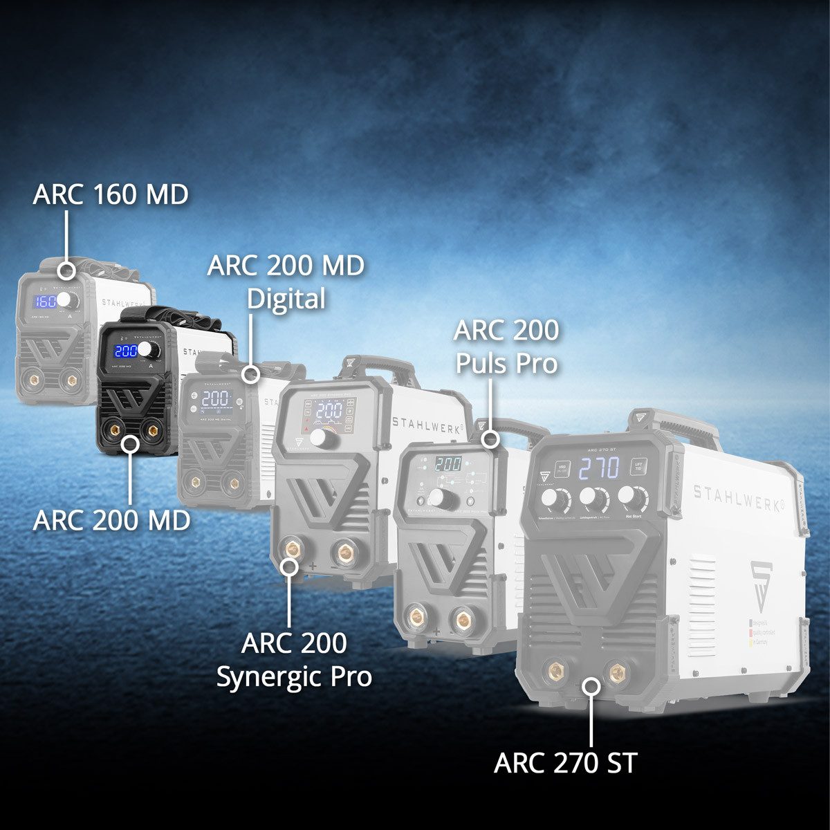 STAHLWERK Inverterschweißgerät ARC 200 MD Inverter Elektrodenschweißgerät 200 A MMA E Hand Lift TIG, Packung}, 5-tlg., Einzelgerät, MIG MAG Schweißzubehör AK15/MB15 AK14/MB14 Verschleißteile