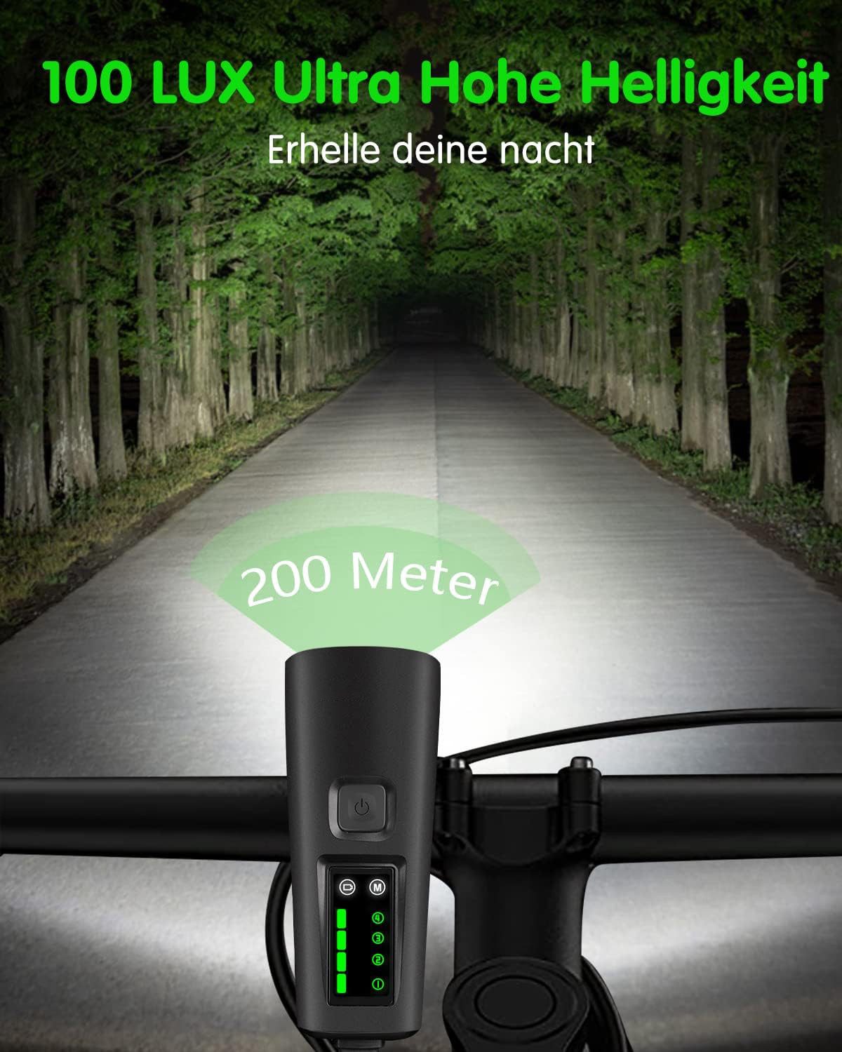 Kityhome Fahrradbeleuchtung Fahrradlicht USB Aufladbar, 100 LUX Vorne+ Rücklicht Fahrradlicht Set, Mit 4 Beleuchtungsmodi und Auto Modi, IPX5 Wasserdicht